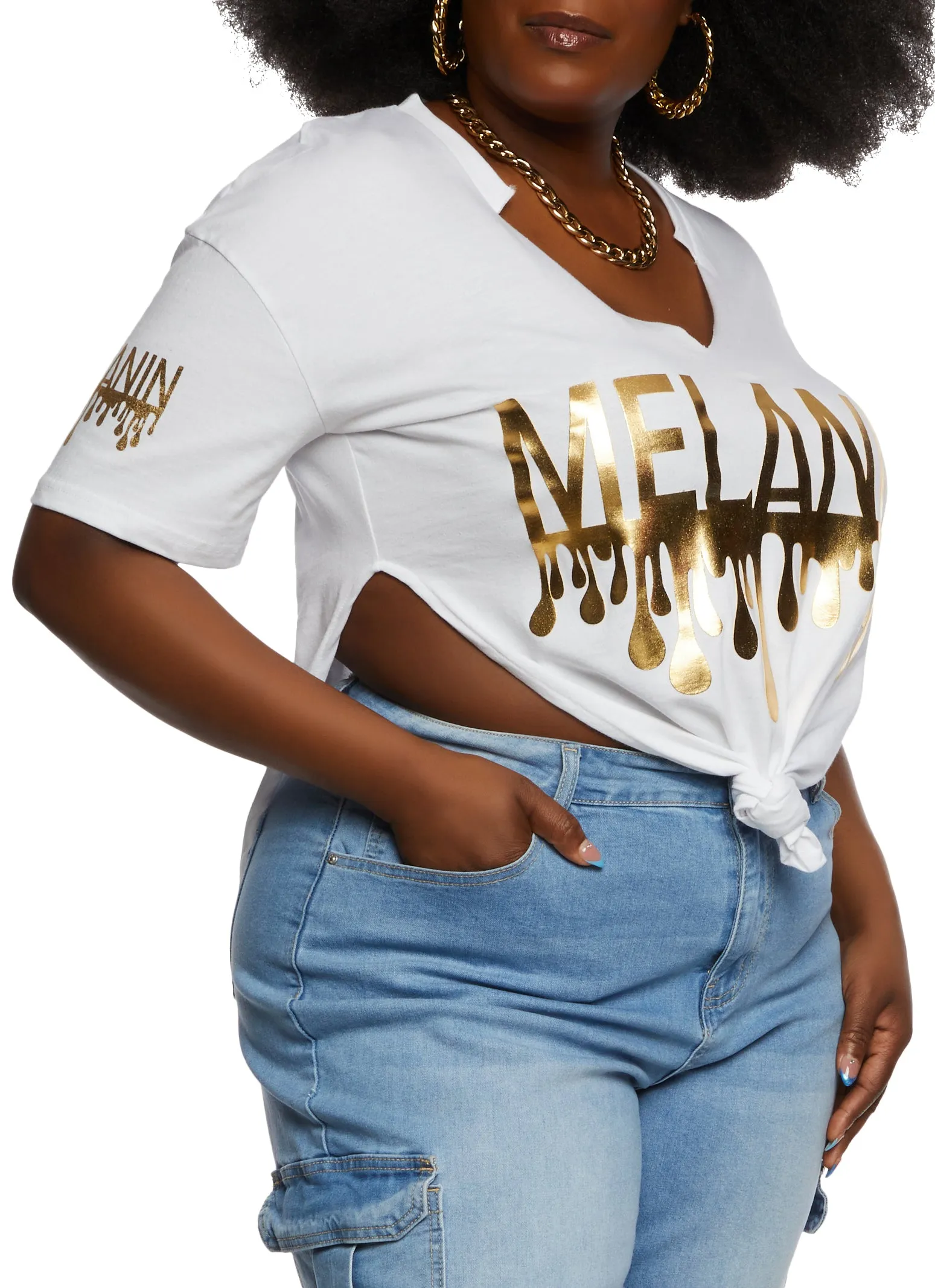 Plus Size Melanin Foil Screen Notch Neck Tee sold by Rainbow product image thumbnail 2