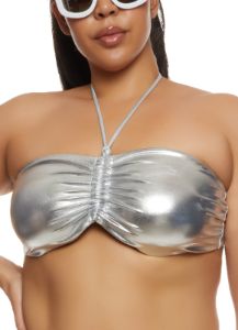 Plus Size Metallic Halter Bandeau Bikini Top sold by Rainbow