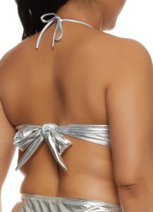 Plus Size Metallic Halter Bandeau Bikini Top sold by Rainbow