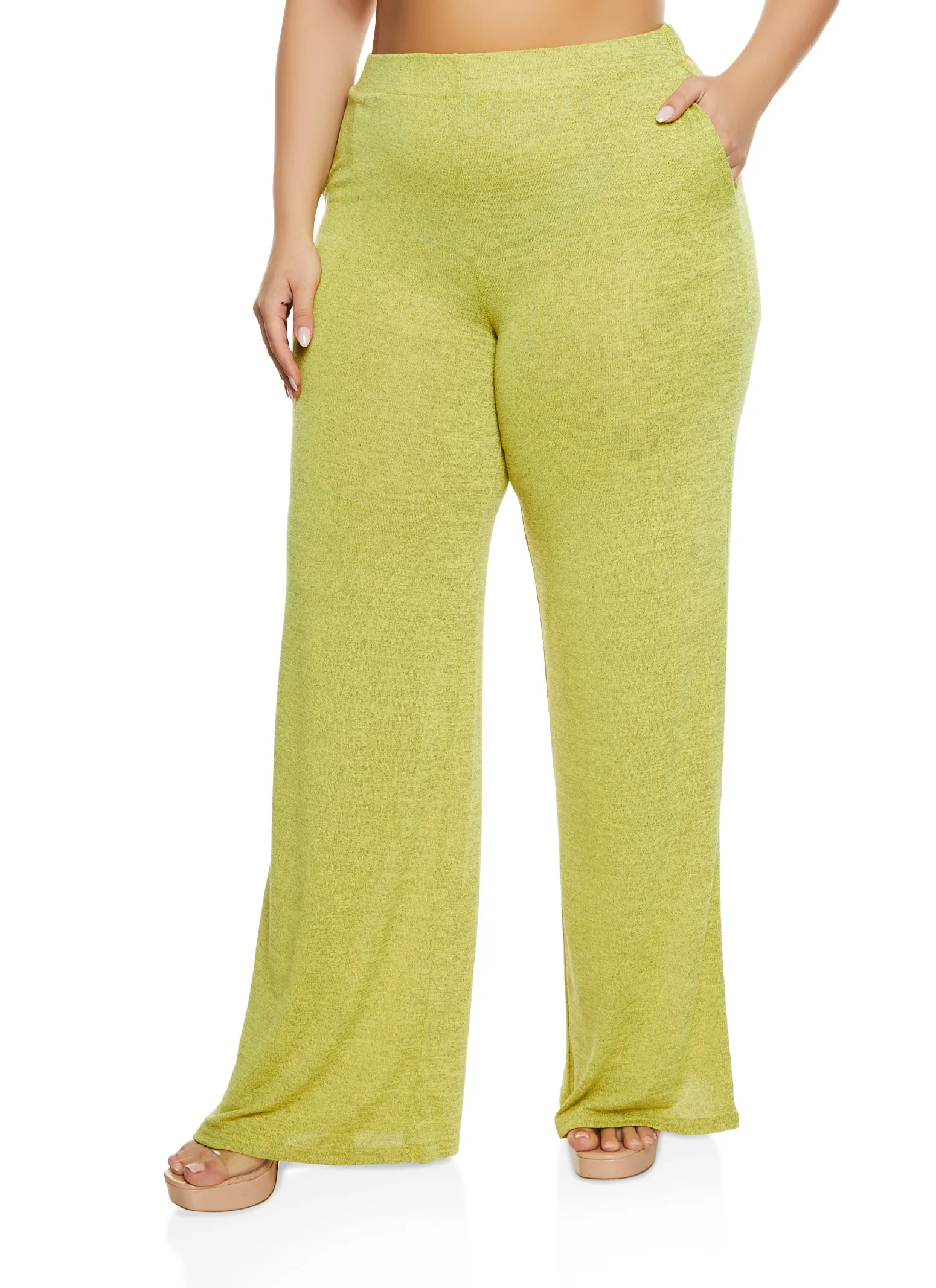 Plus Size Daisy Brushed Knit High Waist Wide Leg Pants sold by Rainbow product image thumbnail 2