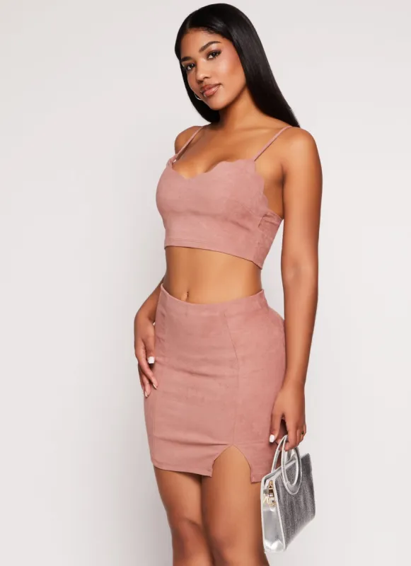 Iris Faux Suede Scalloped Trim Cropped Cami sold by Rainbow