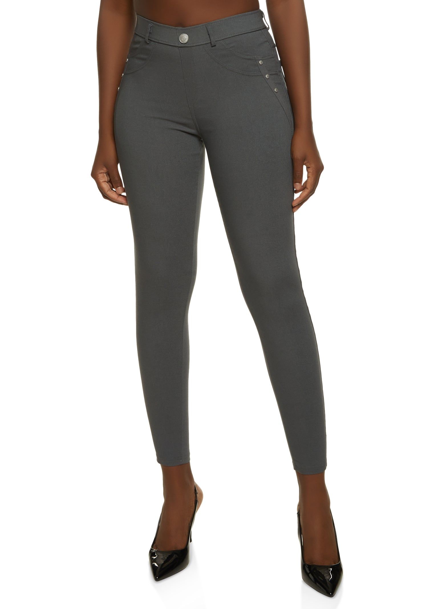 Stretch Rivet Detail Pants sold by Rainbow