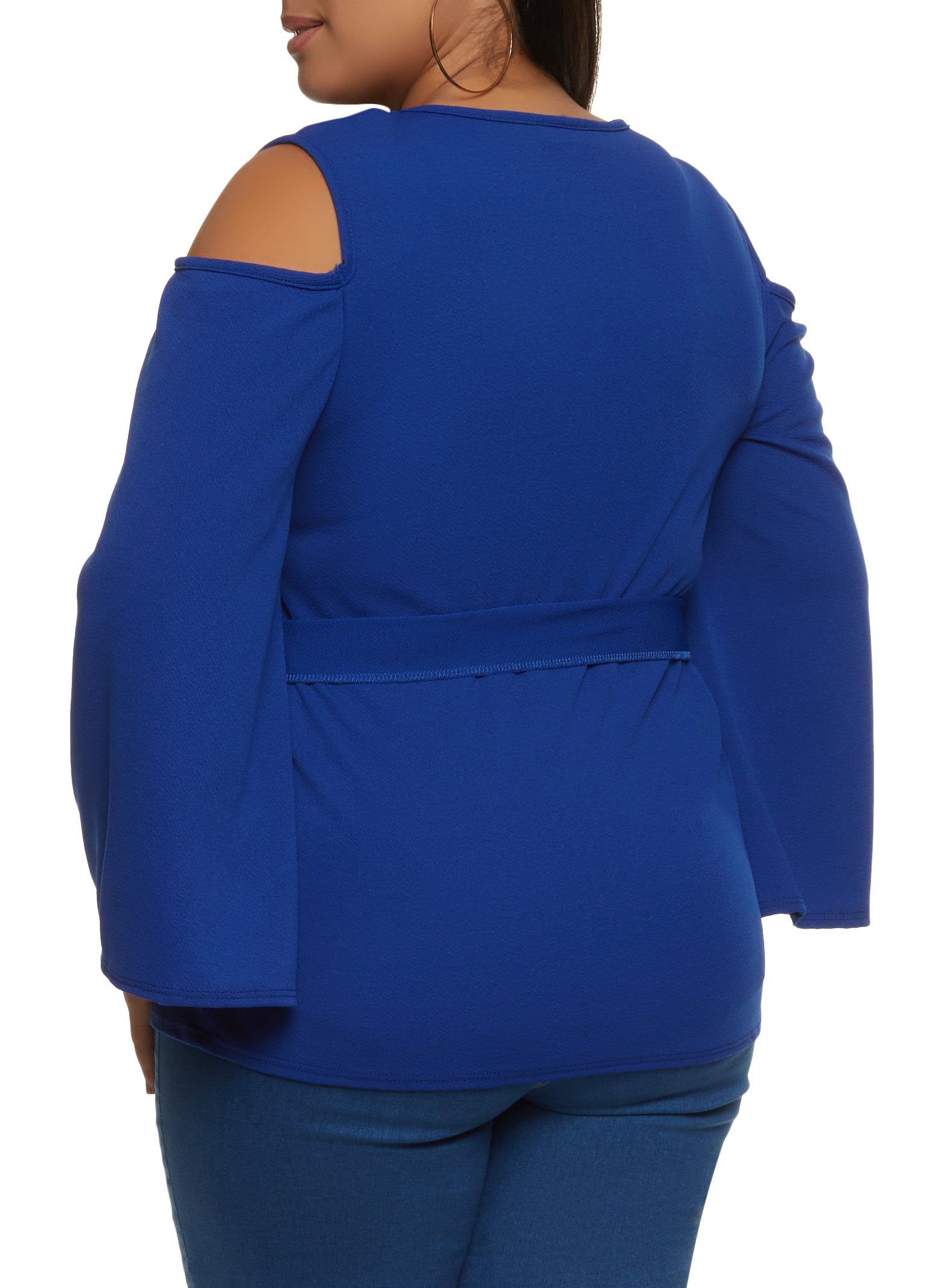 Plus Size Tie Waist Belted Cold Shoulder Blouse sold by Rainbow product image thumbnail 2