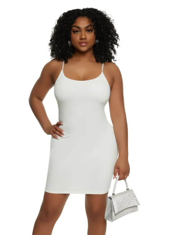 Iris Rhinestone Strap Bodycon Cami Mini Dress sold by Rainbow