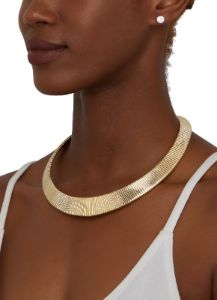 Metallic Choker Necklace with Bracelet and Cubic Zirconia Stud Earrings sold by Rainbow