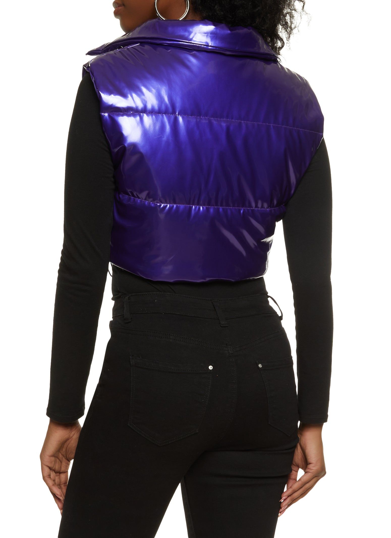 Faux Patent Leather Cropped Puffer Vest sold by Rainbow product image thumbnail 2