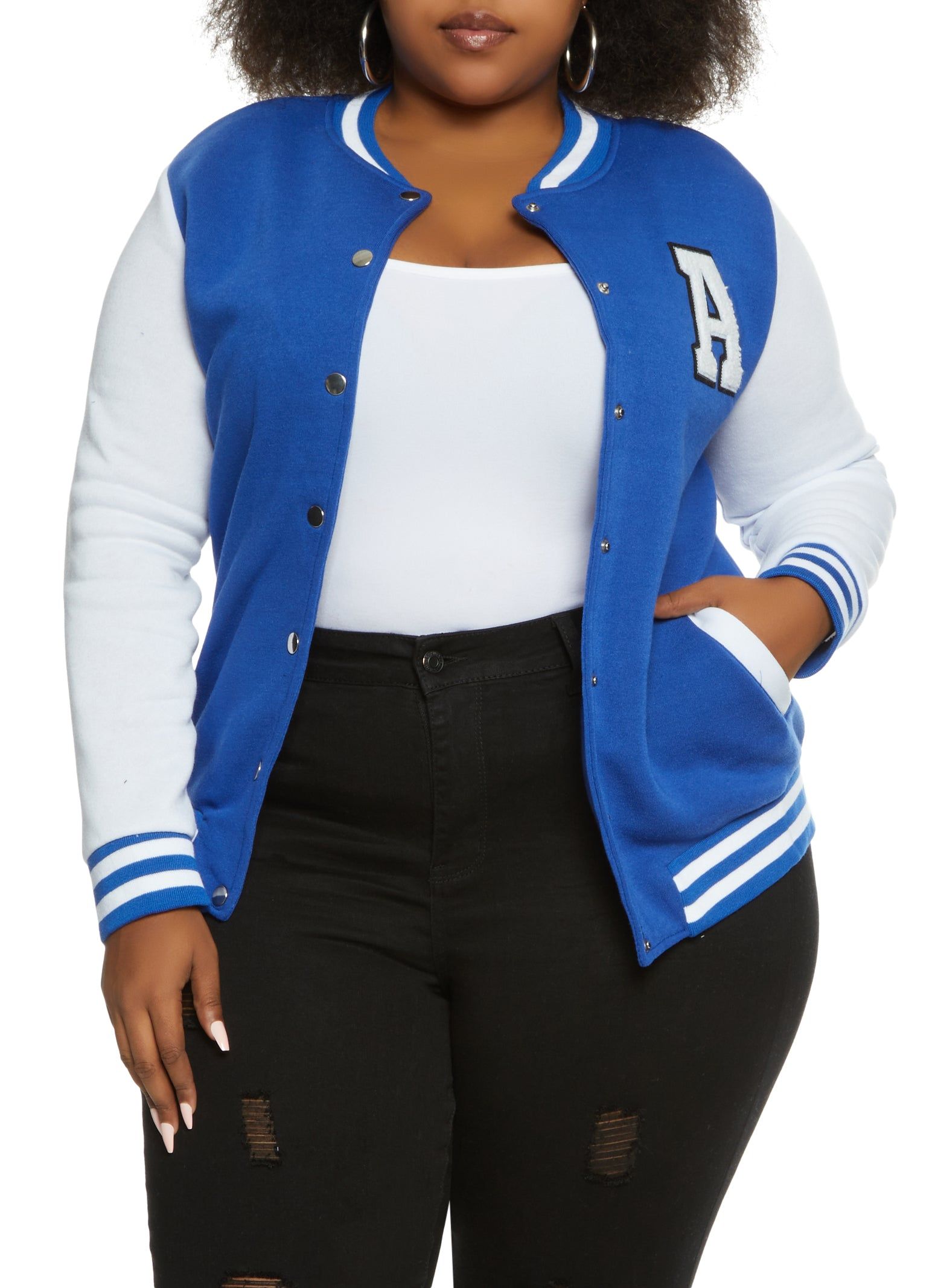 Plus Size Color Block Letterman Jacket sold by Rainbow