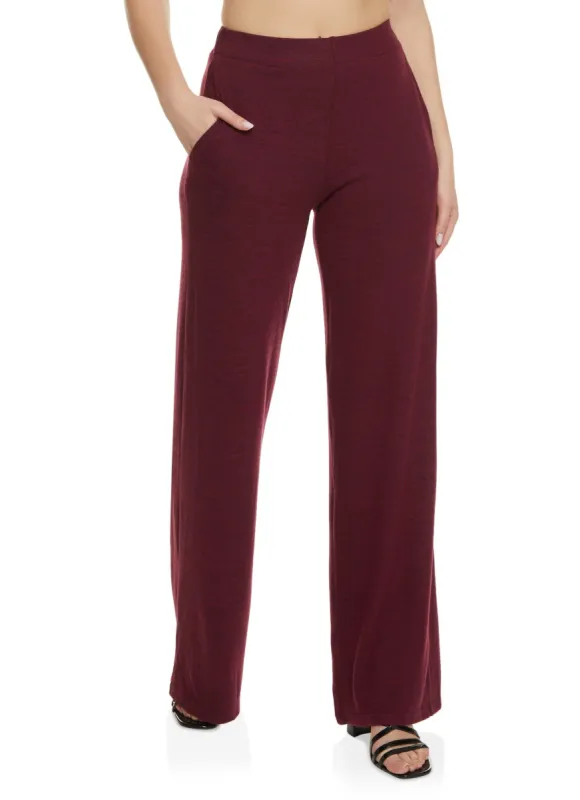 Brushed Knit High Waist Wide Leg Pants sold by Rainbow