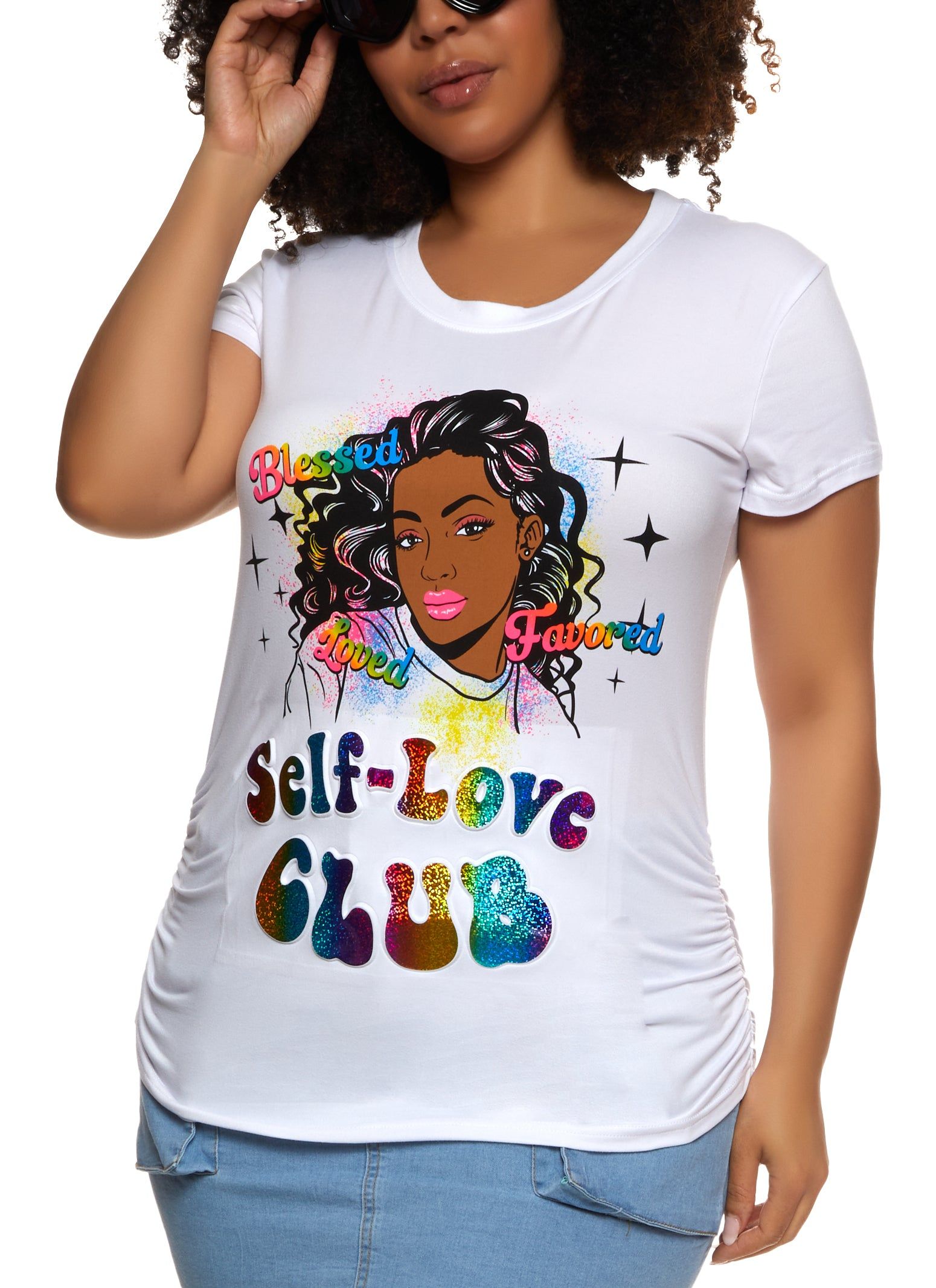 Plus Size Self Love Club Embossed Foil Graphic Tee sold by Rainbow