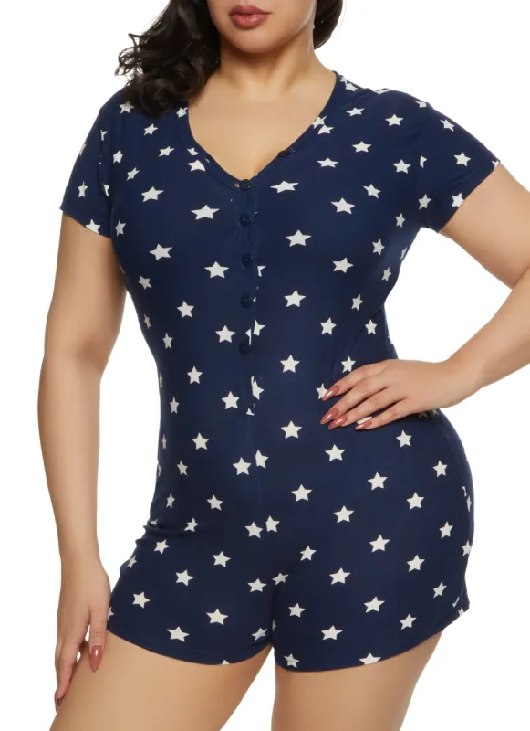 Plus Size Fabulous Star Print Pajama Romper sold by Rainbow