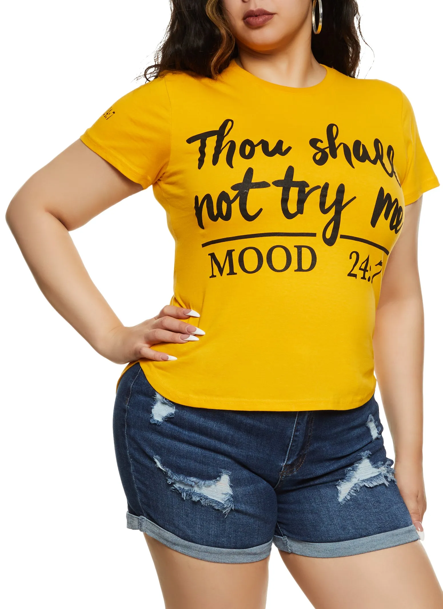 Plus Size High Low Hem Thou Shall Not Try Me Graphic Tee sold by Rainbow product image thumbnail 2