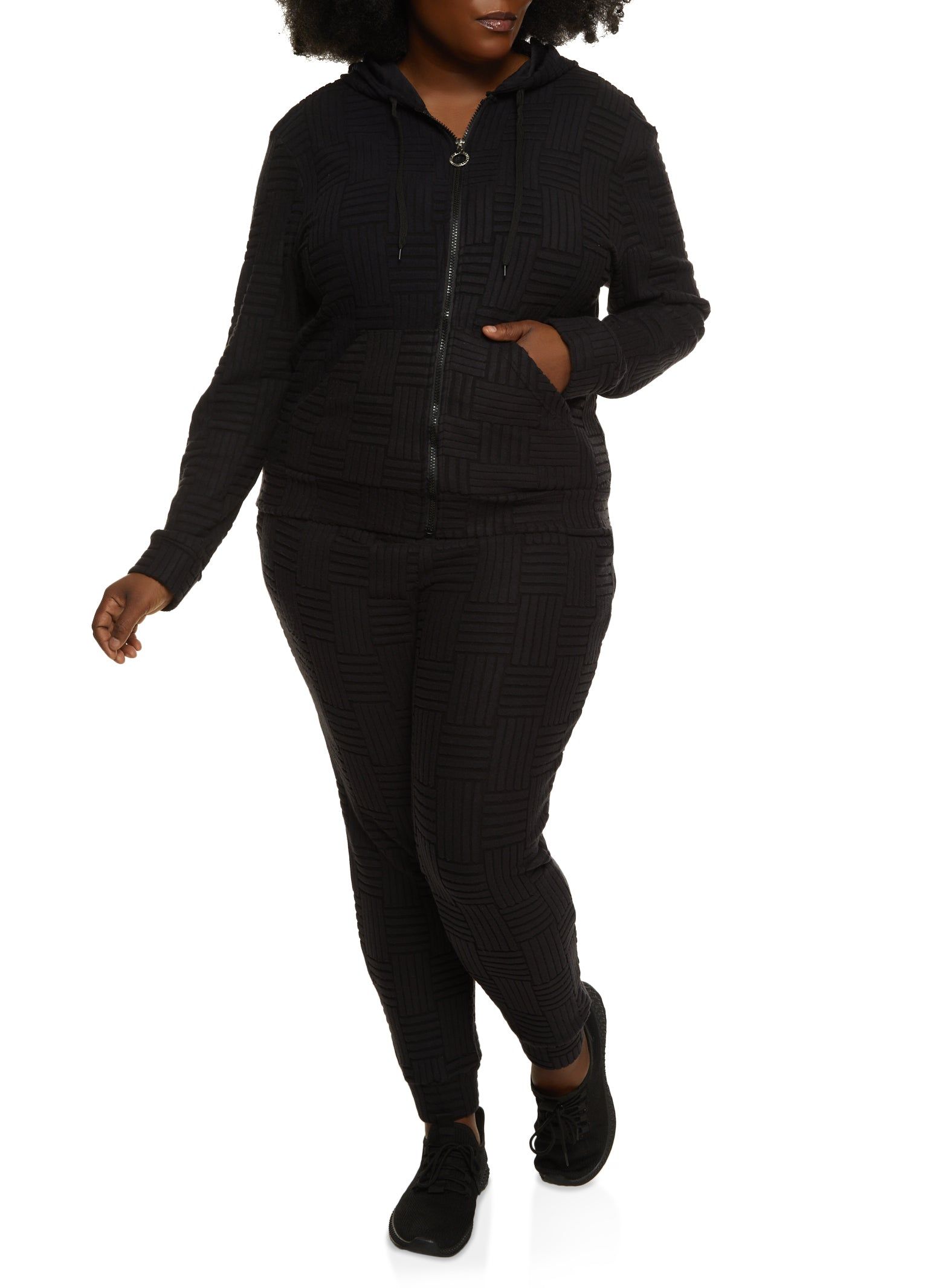 Plus Size Textured Fleece Zip Front Hoodie sold by Rainbow product image thumbnail 2