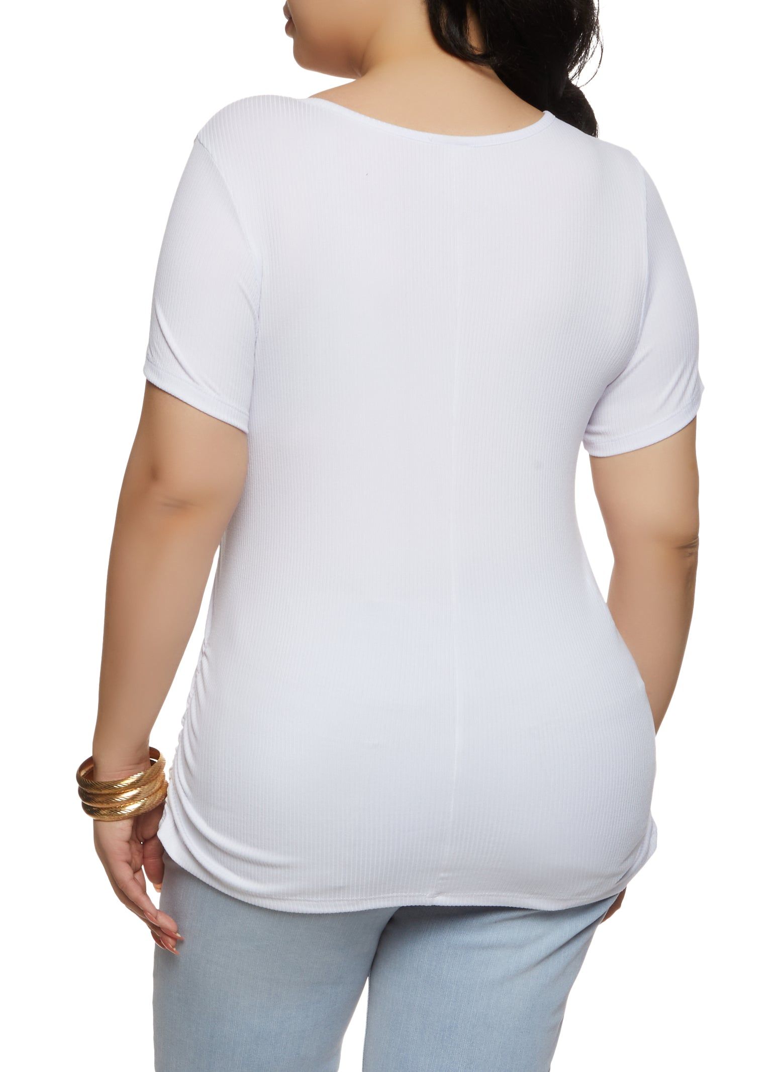 Plus Size God Made Me Rhinestone Embossed Graphic Tee sold by Rainbow product image thumbnail 2