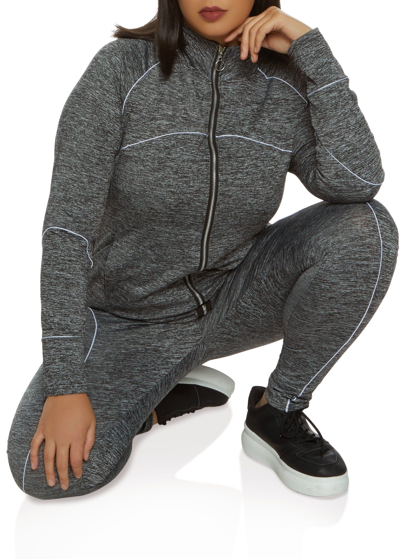 Plus Size Contrast Piping Mock Neck Track Jacket sold by Rainbow
