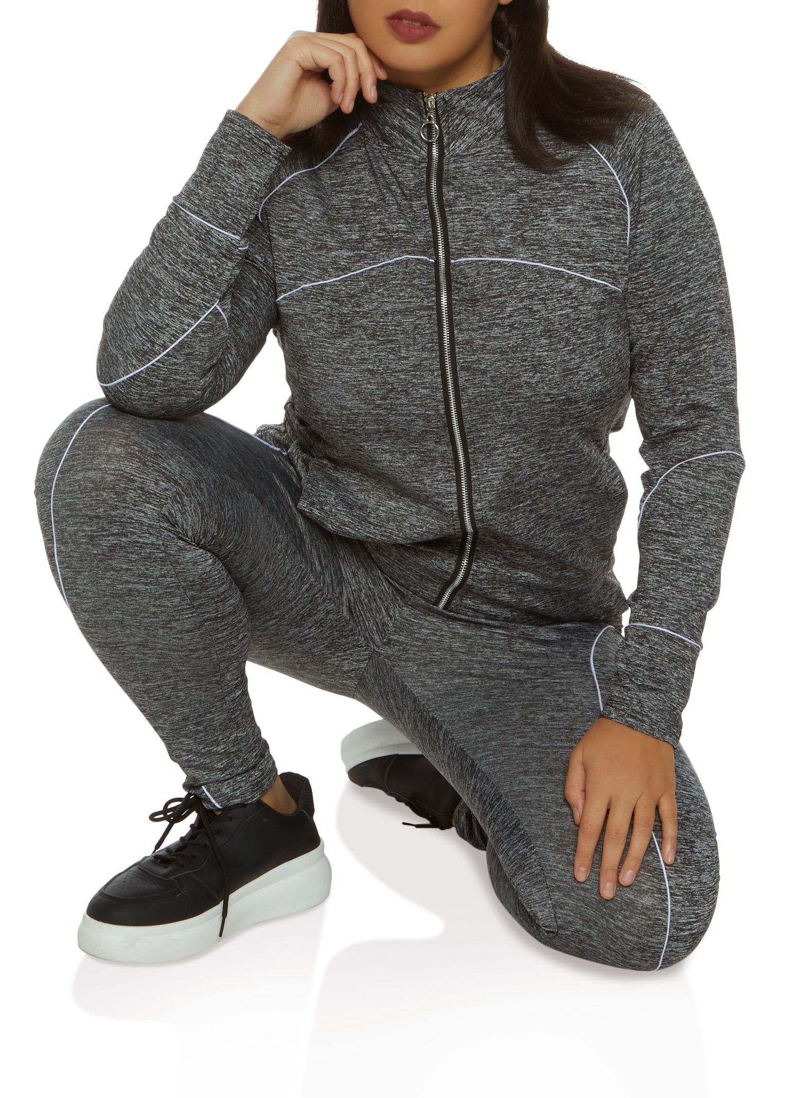 Plus Size Contrast Piping Mock Neck Track Jacket sold by Rainbow product image thumbnail 2