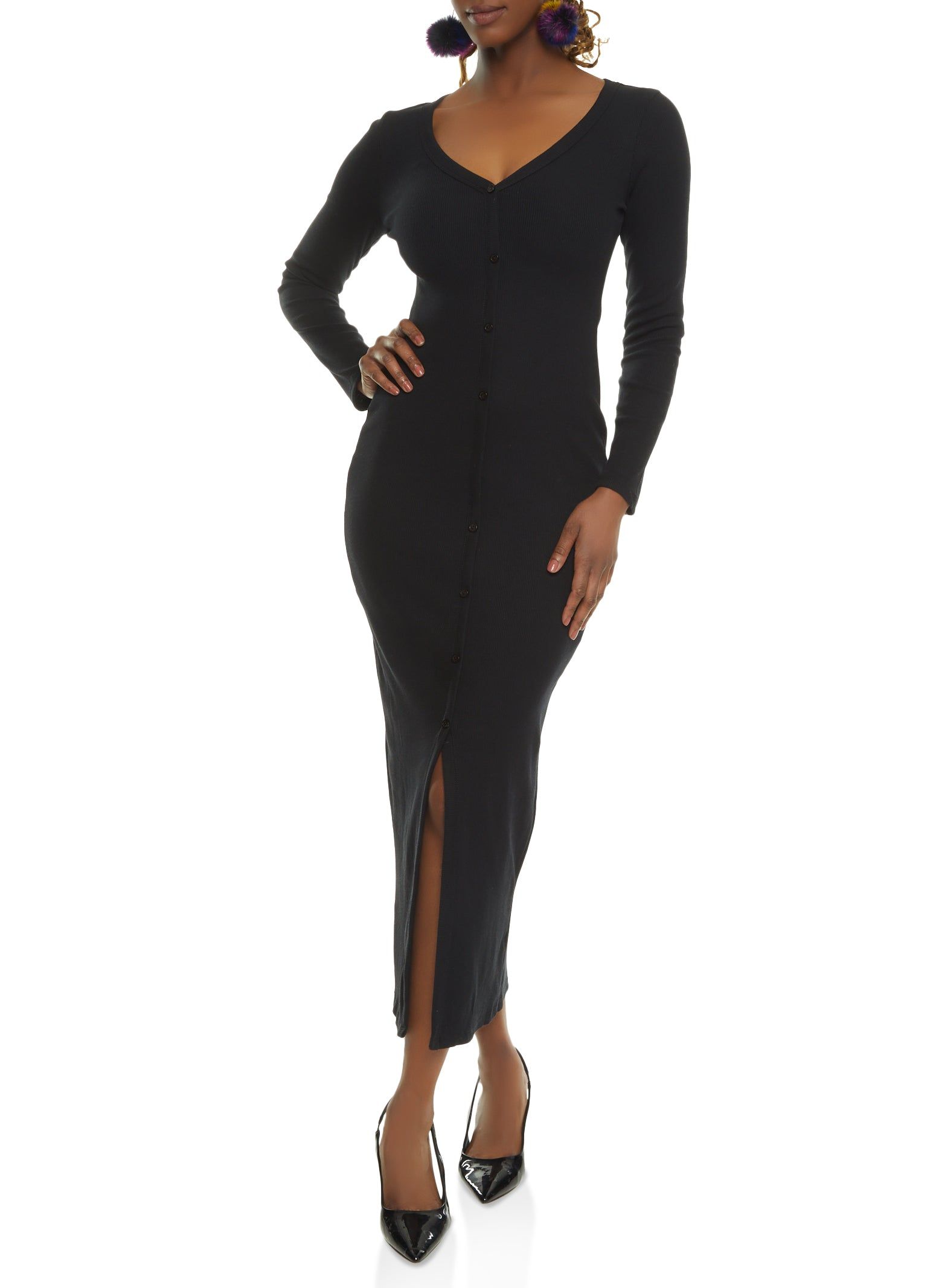 Ribbed Faux Button Front Maxi Dress sold by Rainbow product image thumbnail 2