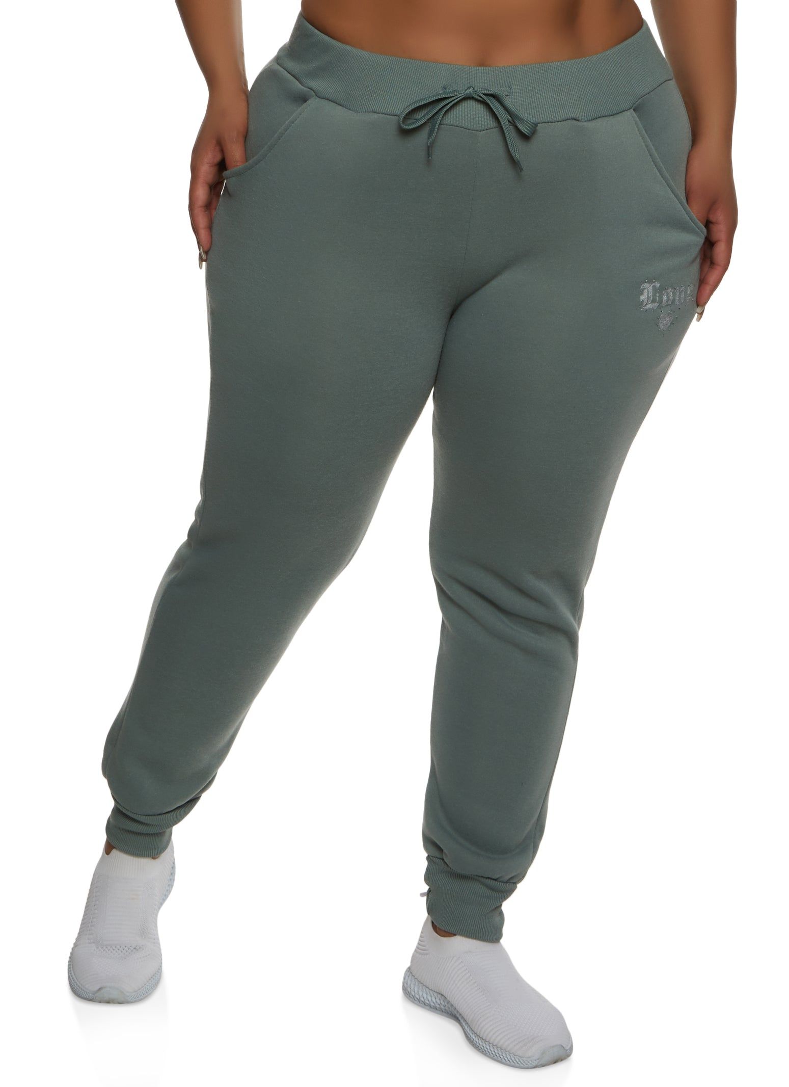 Plus Size Love Rhinestone Joggers sold by Rainbow