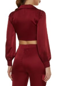 Satin Collared Tie Front Crop Top sold by Rainbow