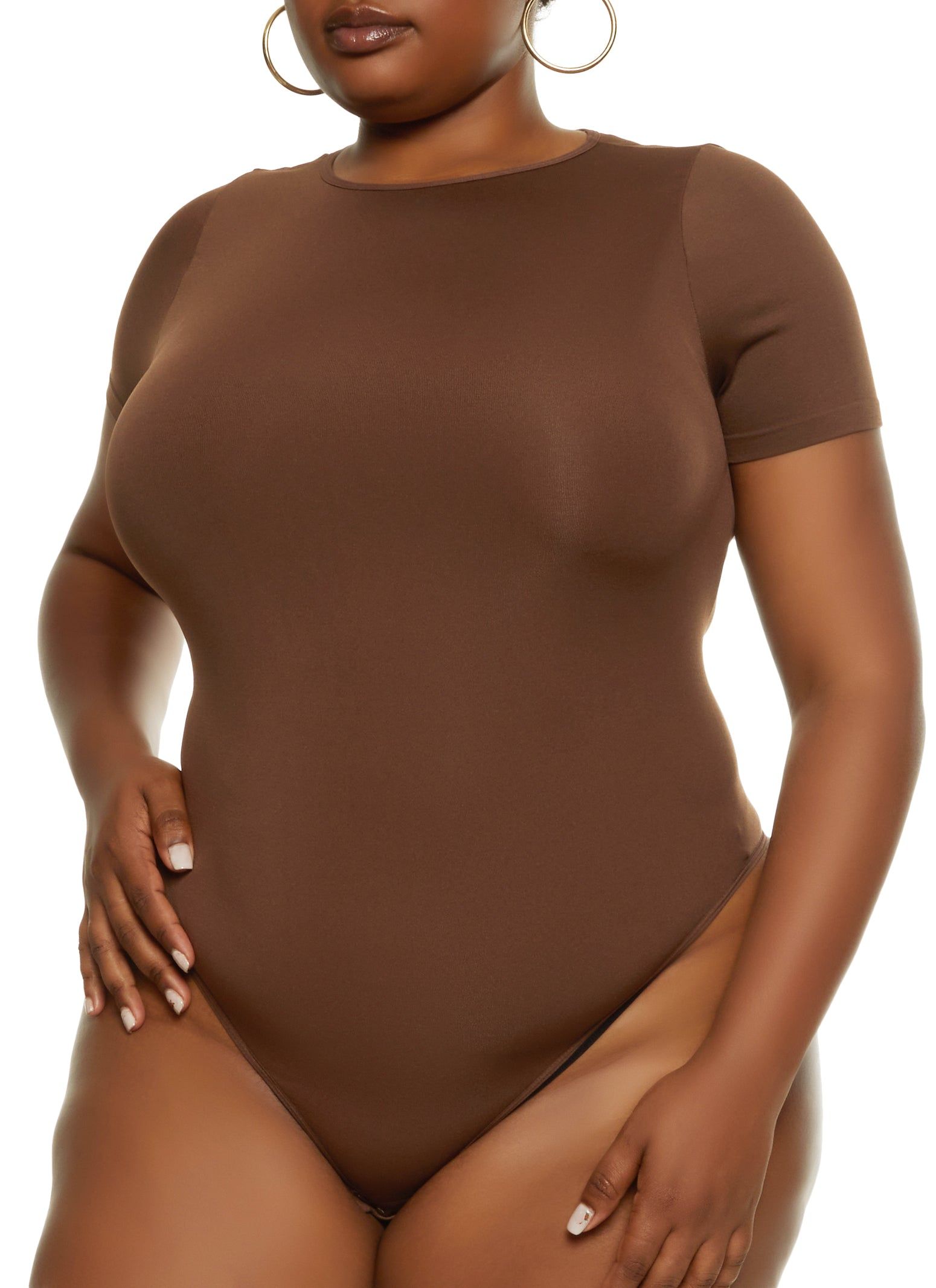 Plus Size Seamless Crew Neck Bodysuit sold by Rainbow