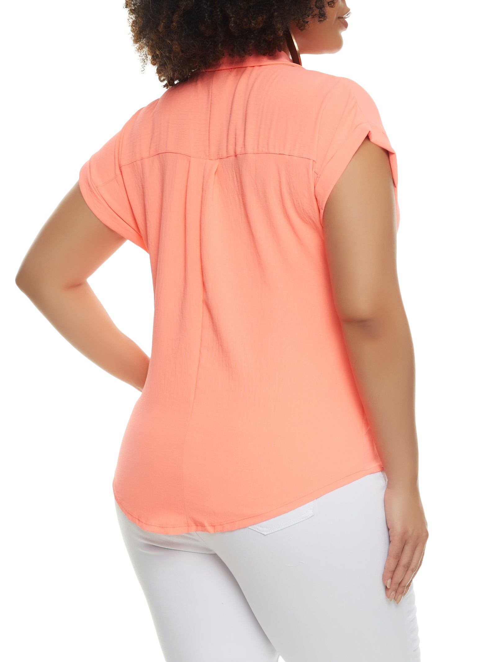 Plus Size Button Front Cap Sleeve Shirt sold by Rainbow product image thumbnail 3