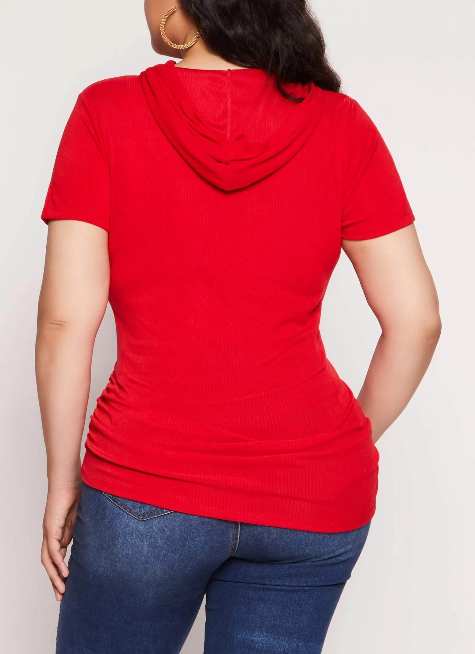 Plus Size Rib Knit Hooded Short Sleeve Tee sold by Rainbow product image thumbnail 3