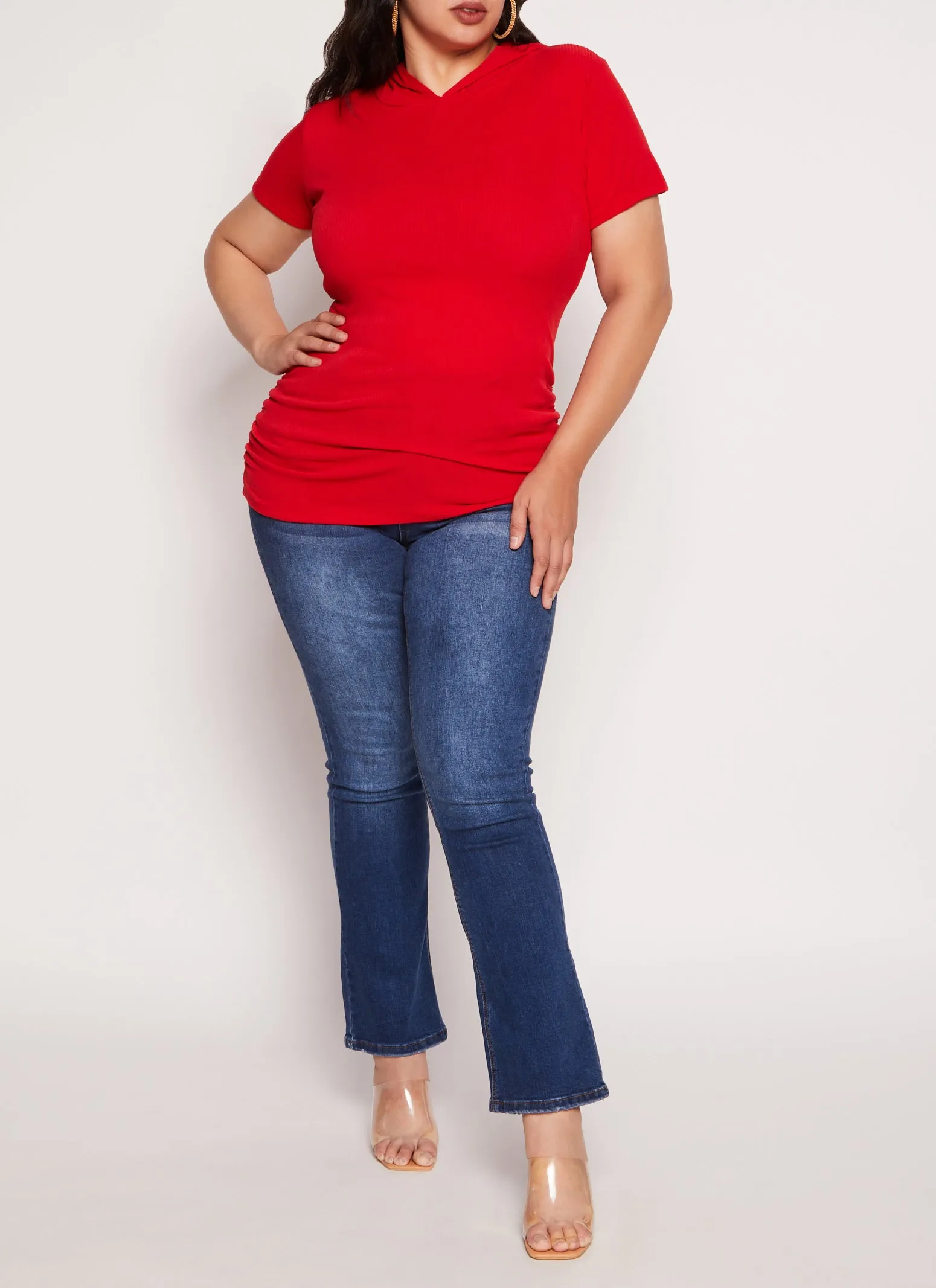 Plus Size Rib Knit Hooded Short Sleeve Tee sold by Rainbow product image thumbnail 2