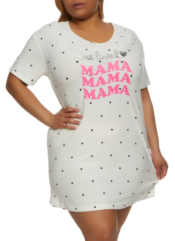 Plus Size One Loved Mama Sequin Graphic Nightgown sold by Rainbow