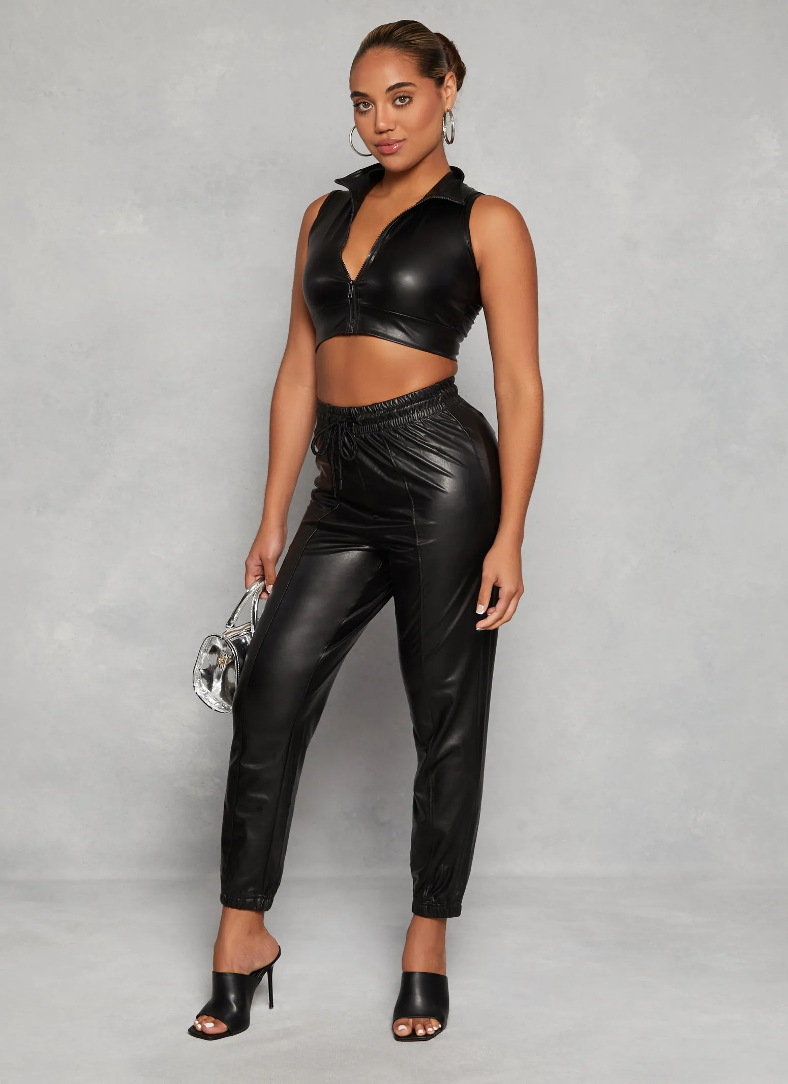 Faux Leather High Waist Drawstring Joggers sold by Rainbow