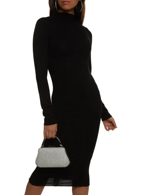 High Neck Ruched Long Sleeve Midi Dress sold by Rainbow