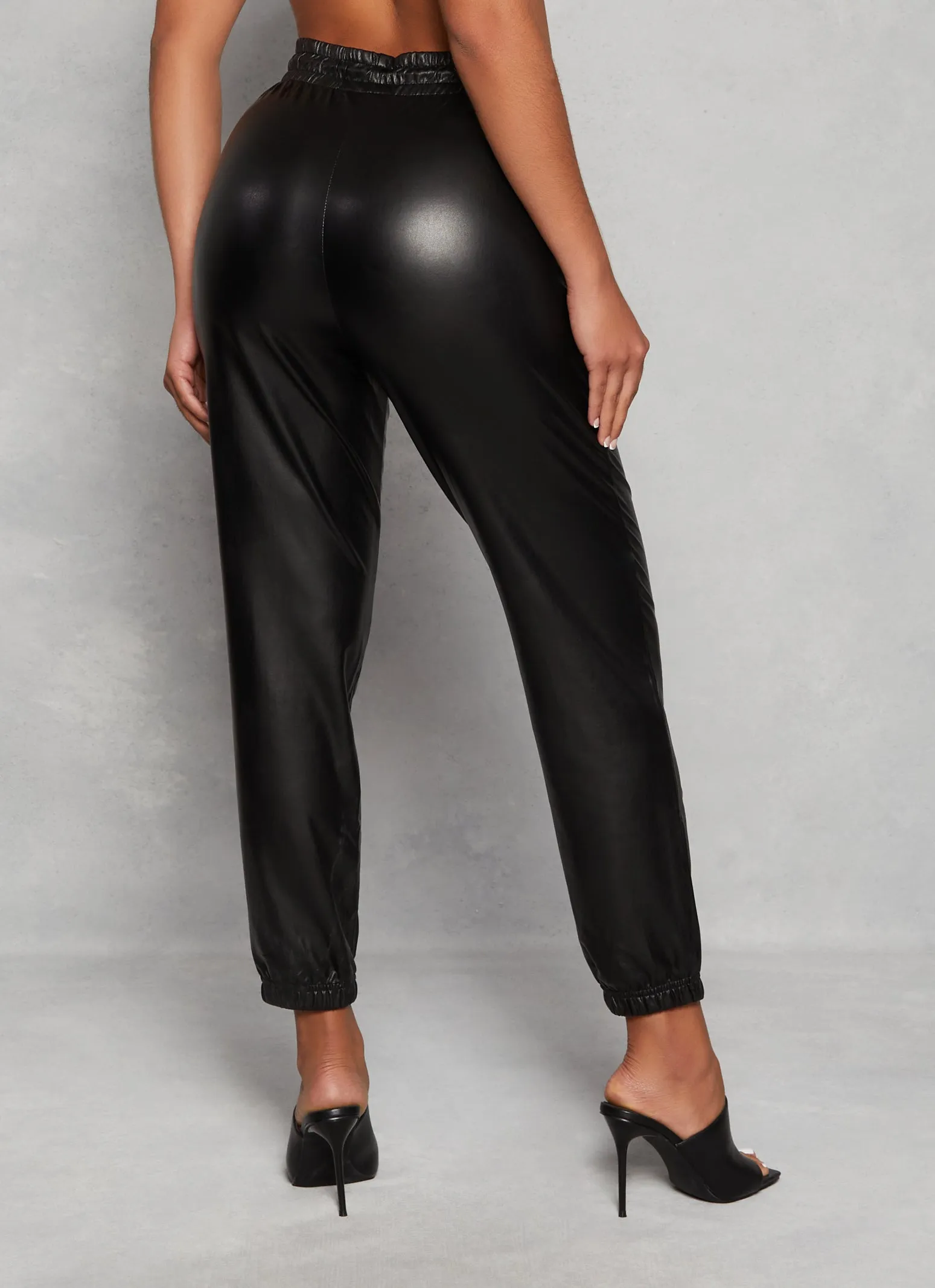 Faux Leather High Waist Drawstring Joggers sold by Rainbow product image thumbnail 3