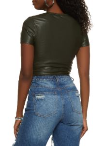 Faux Leather Twist Front Crop Top sold by Rainbow