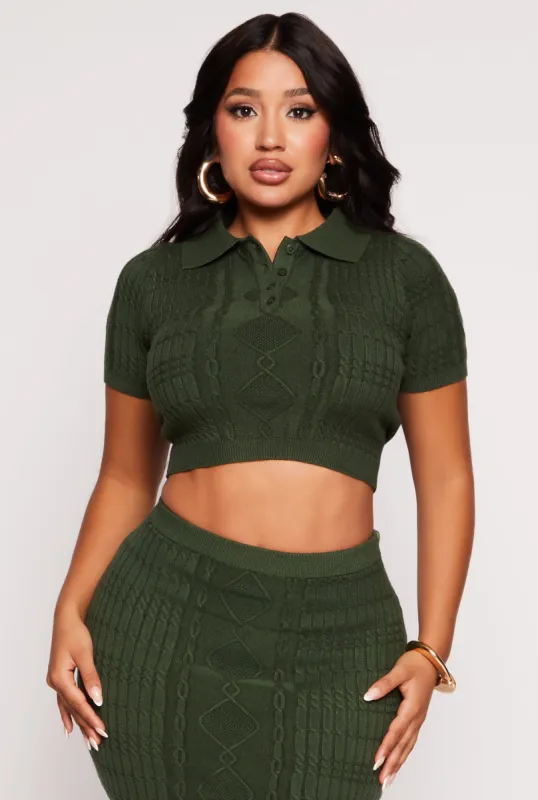 Daisy Cable Knit Cropped Polo Shirt sold by Rainbow