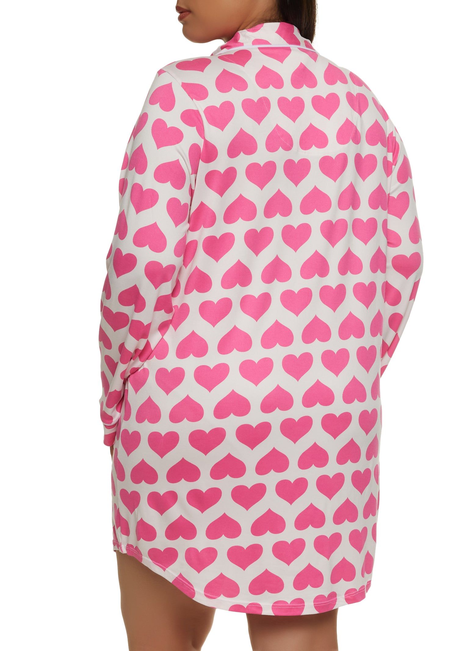 Plus Size Heart Patterned Notch Collar Button Front Nightgown sold by Rainbow product image thumbnail 2