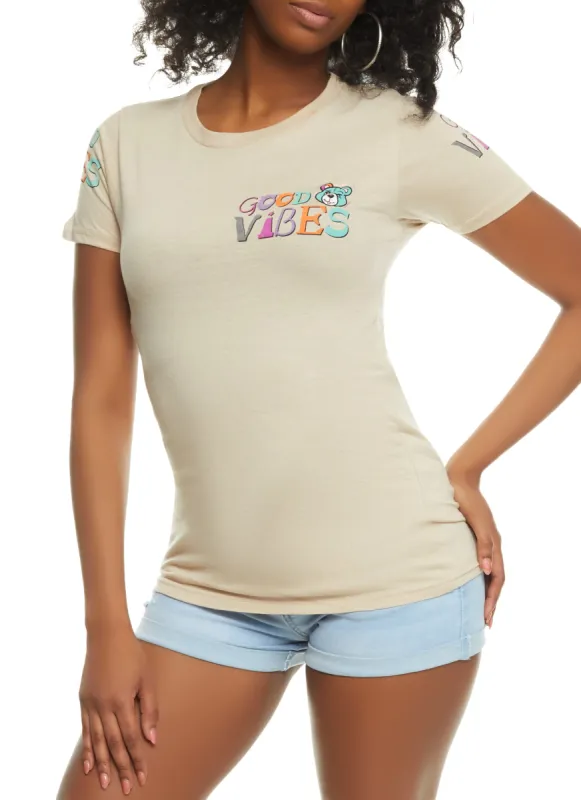 Good Vibes Crew Neck Short Sleeve Graphic Tee sold by Rainbow