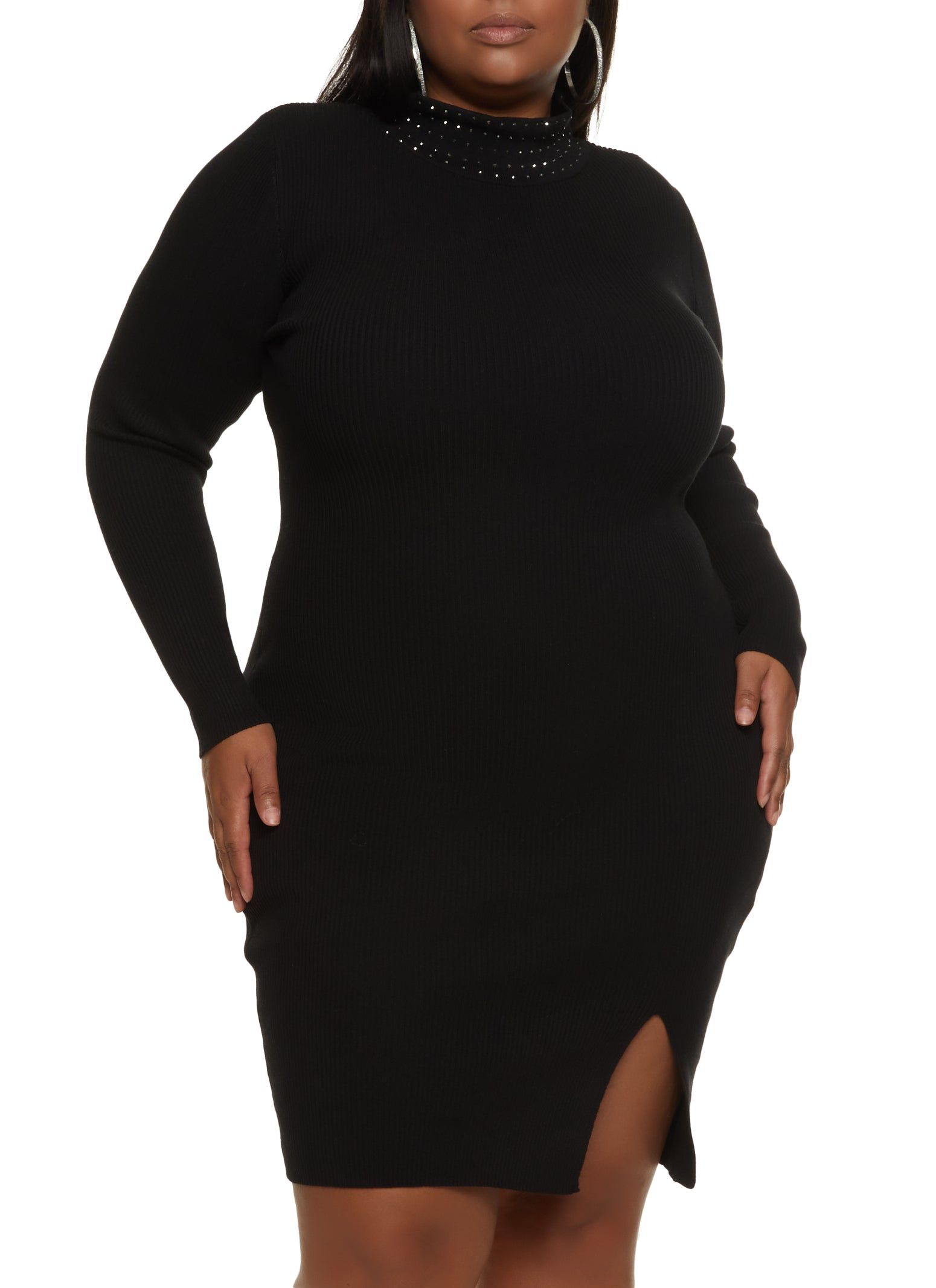 Plus Size Studded Mock Neck Sweater Dress sold by Rainbow