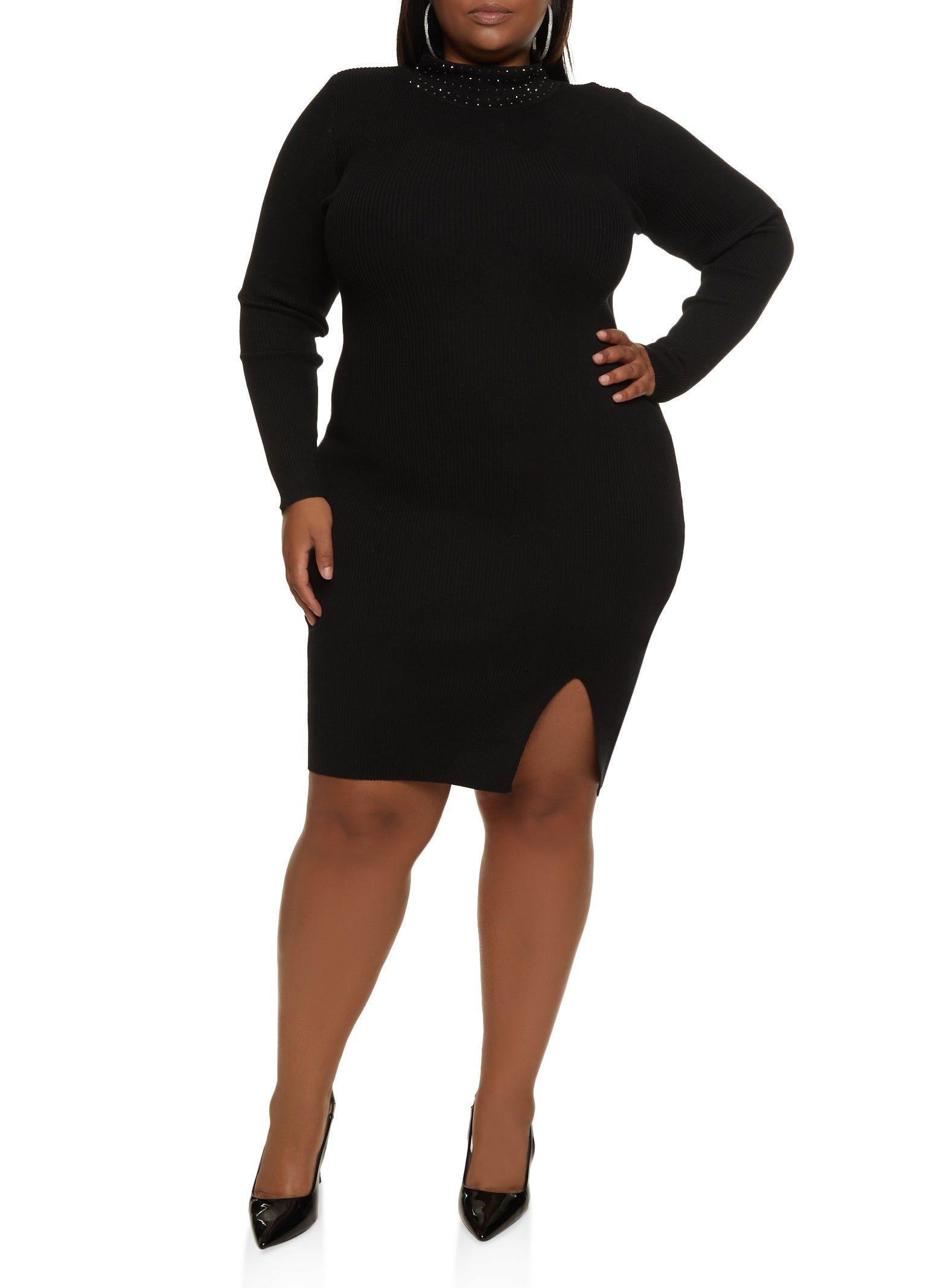 Plus Size Studded Mock Neck Sweater Dress sold by Rainbow product image thumbnail 2