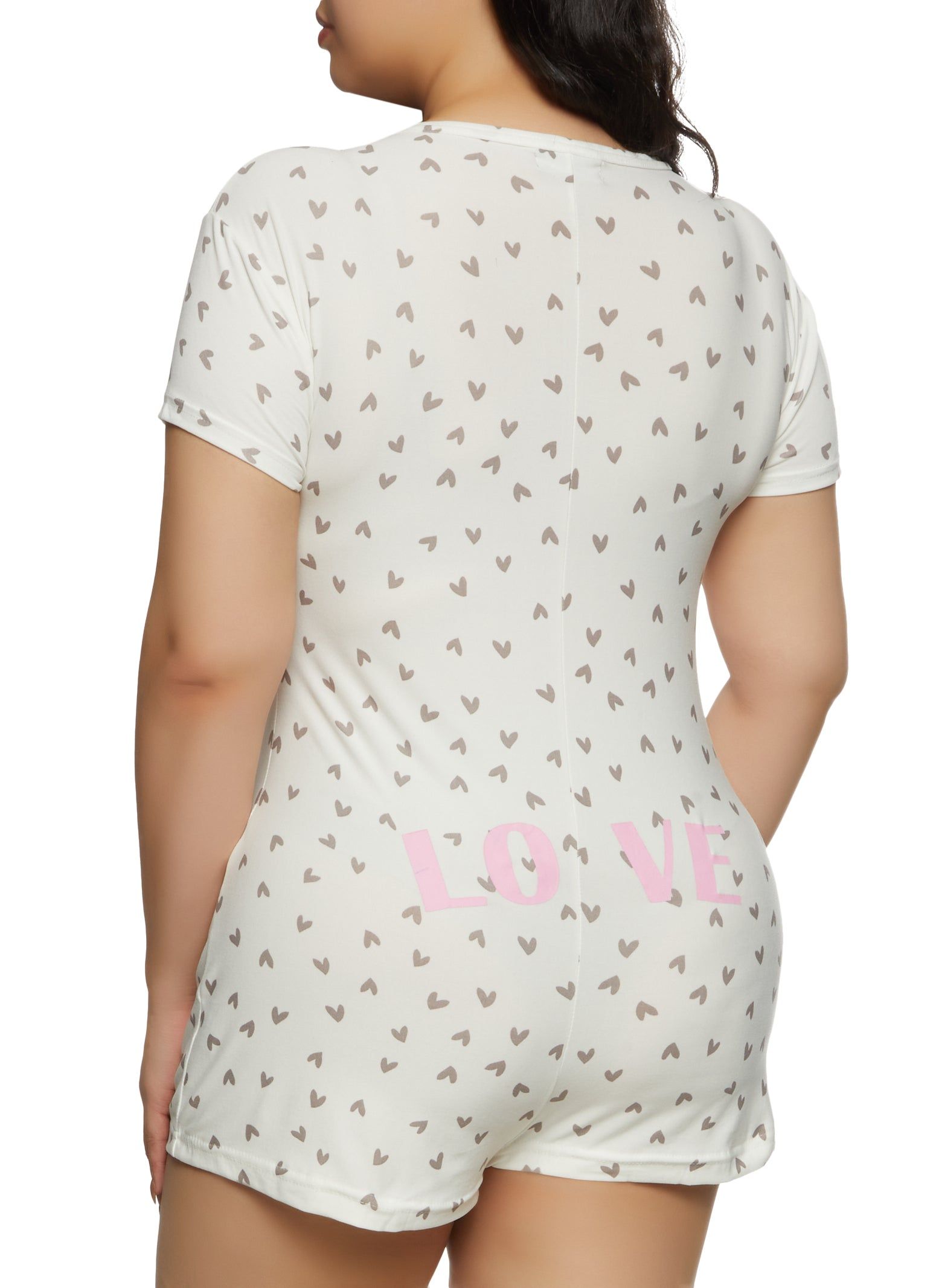 Plus Size Love Heart Print Pajama Romper sold by Rainbow