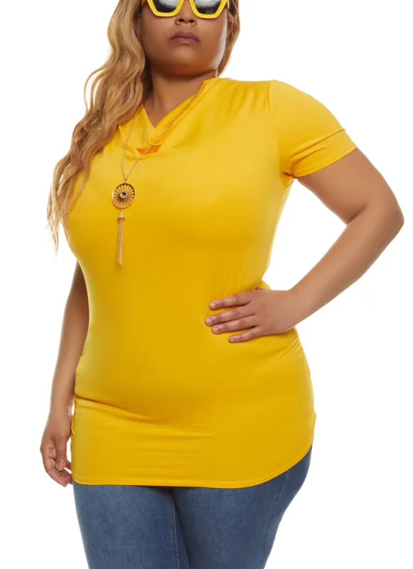 Plus Size Cowl Neck Top with Necklace sold by Rainbow