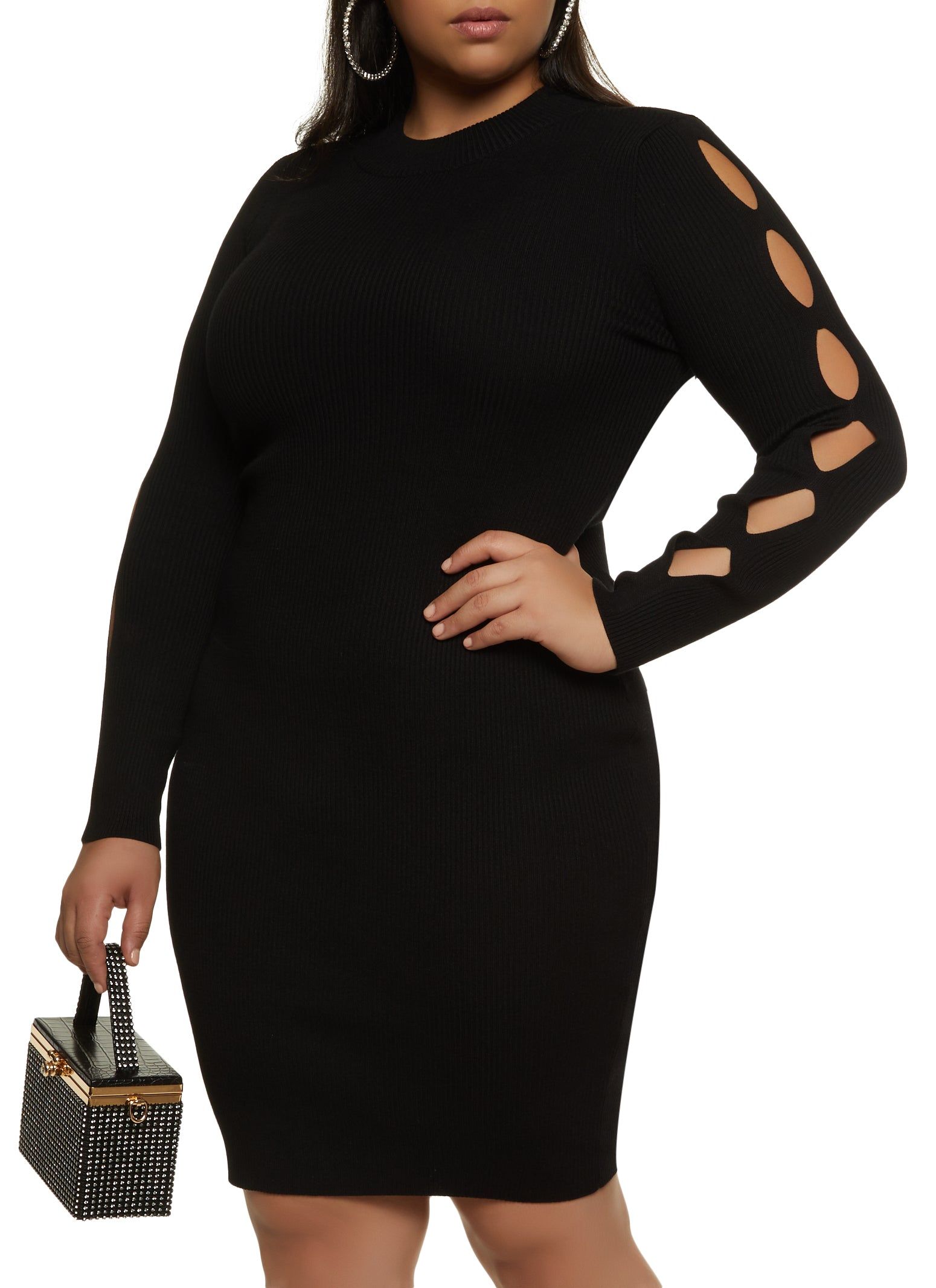 Plus Size Cut Out Sleeve Midi Sweater Dress sold by Rainbow