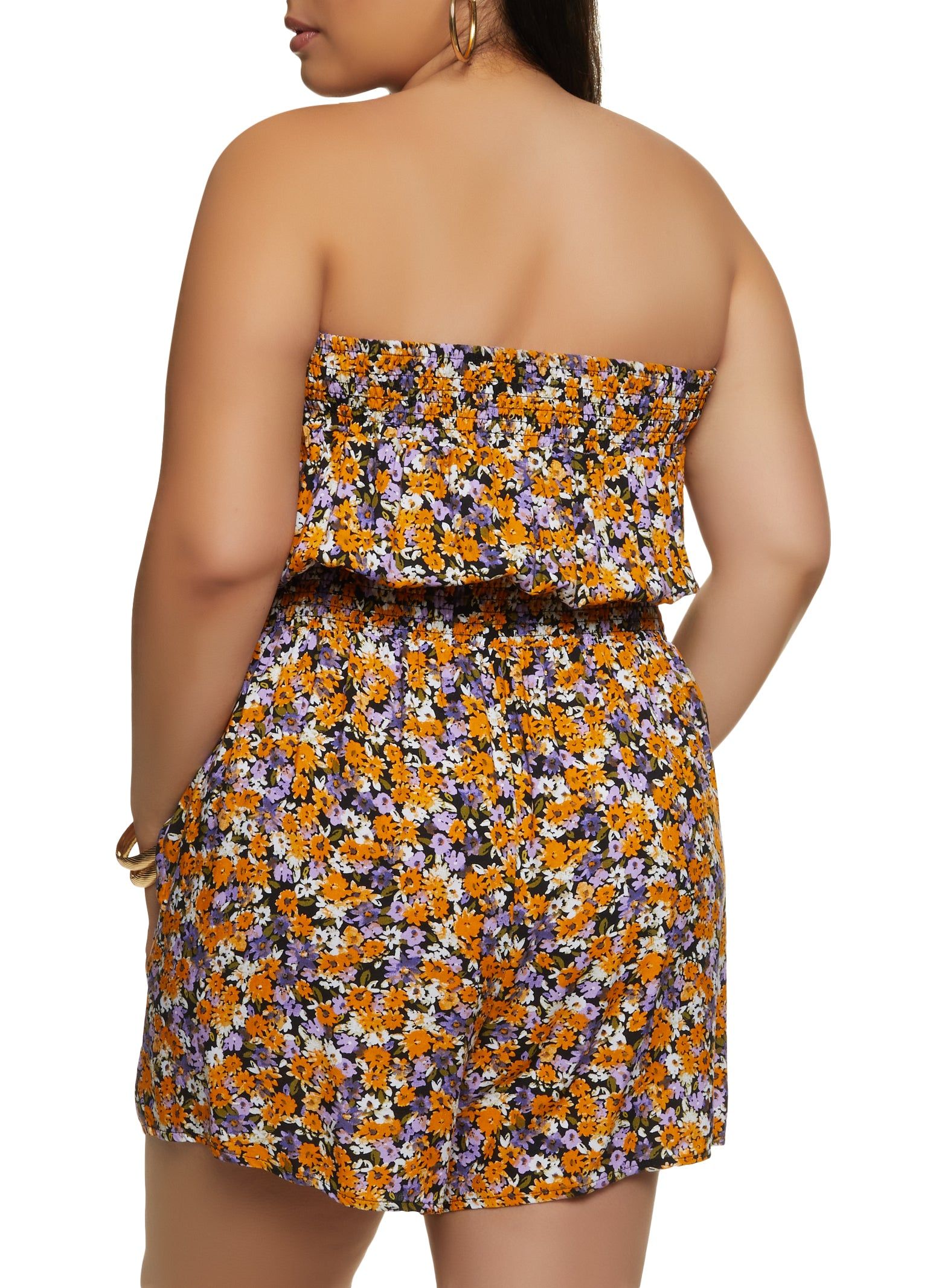 Plus Size Floral Print Smocked Waist Romper sold by Rainbow product image thumbnail 2
