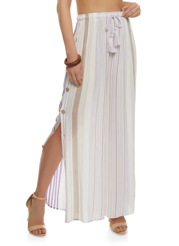 Striped Button Side Slit Palazzo Pants sold by Rainbow