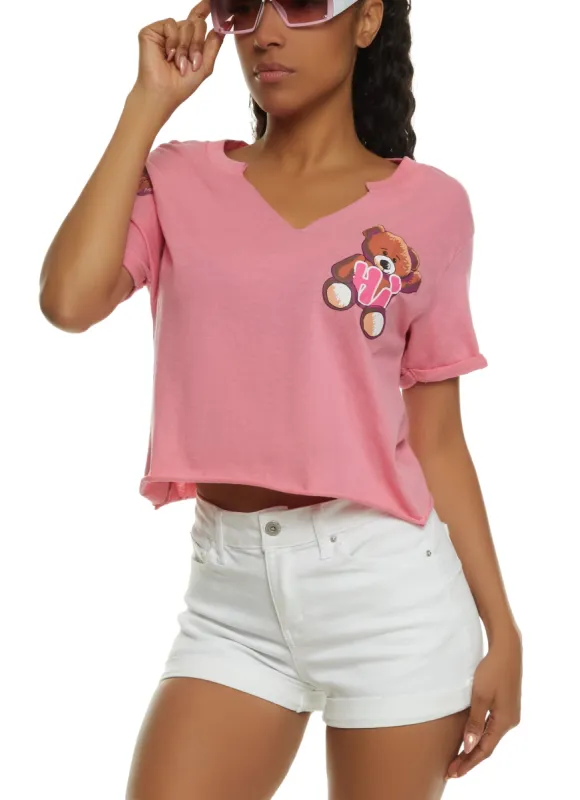 Hi Bye Teddy Bear Notch Neck Tee sold by Rainbow
