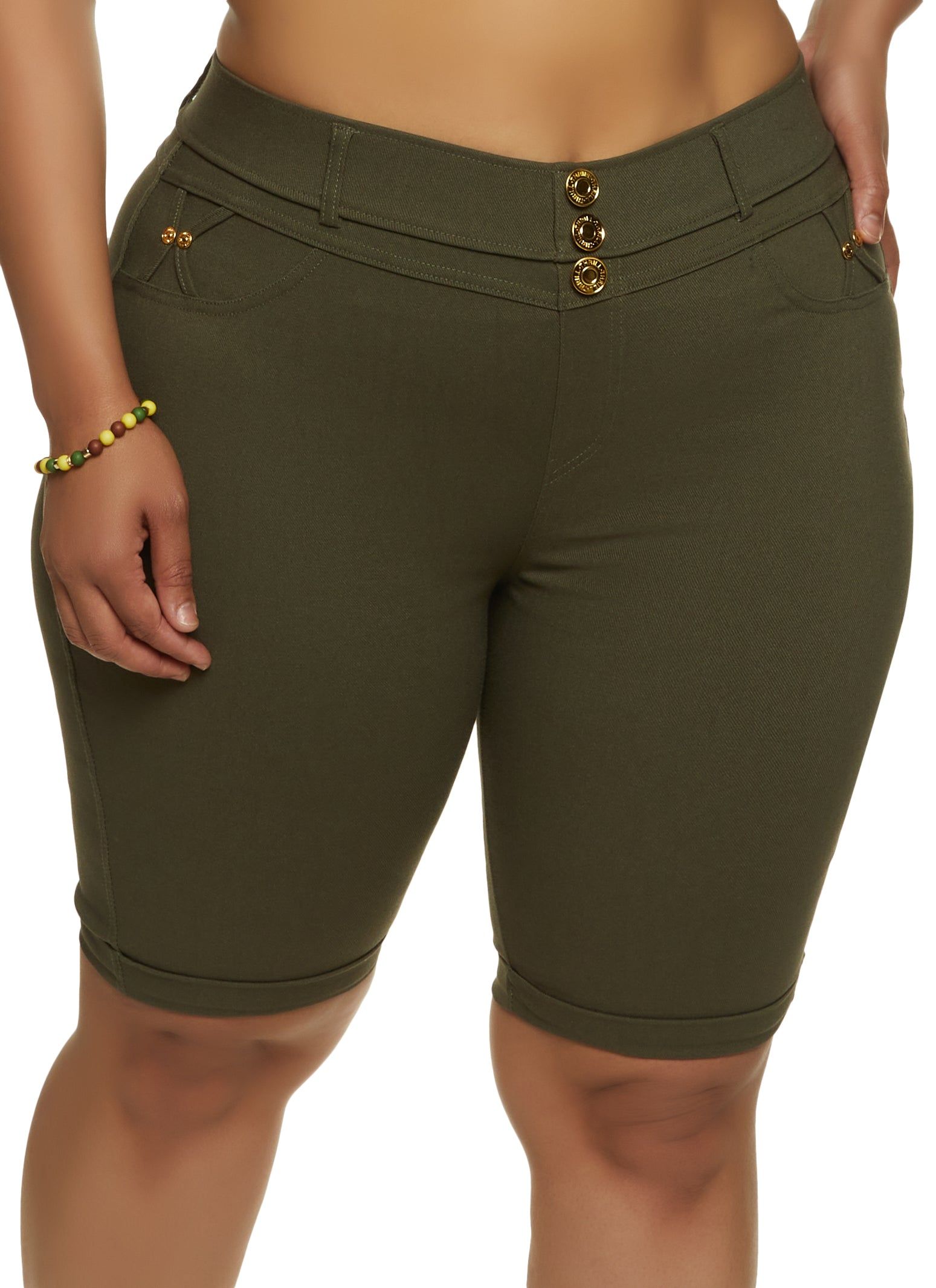 Plus Size Faux Buttons Bermuda Shorts sold by Rainbow