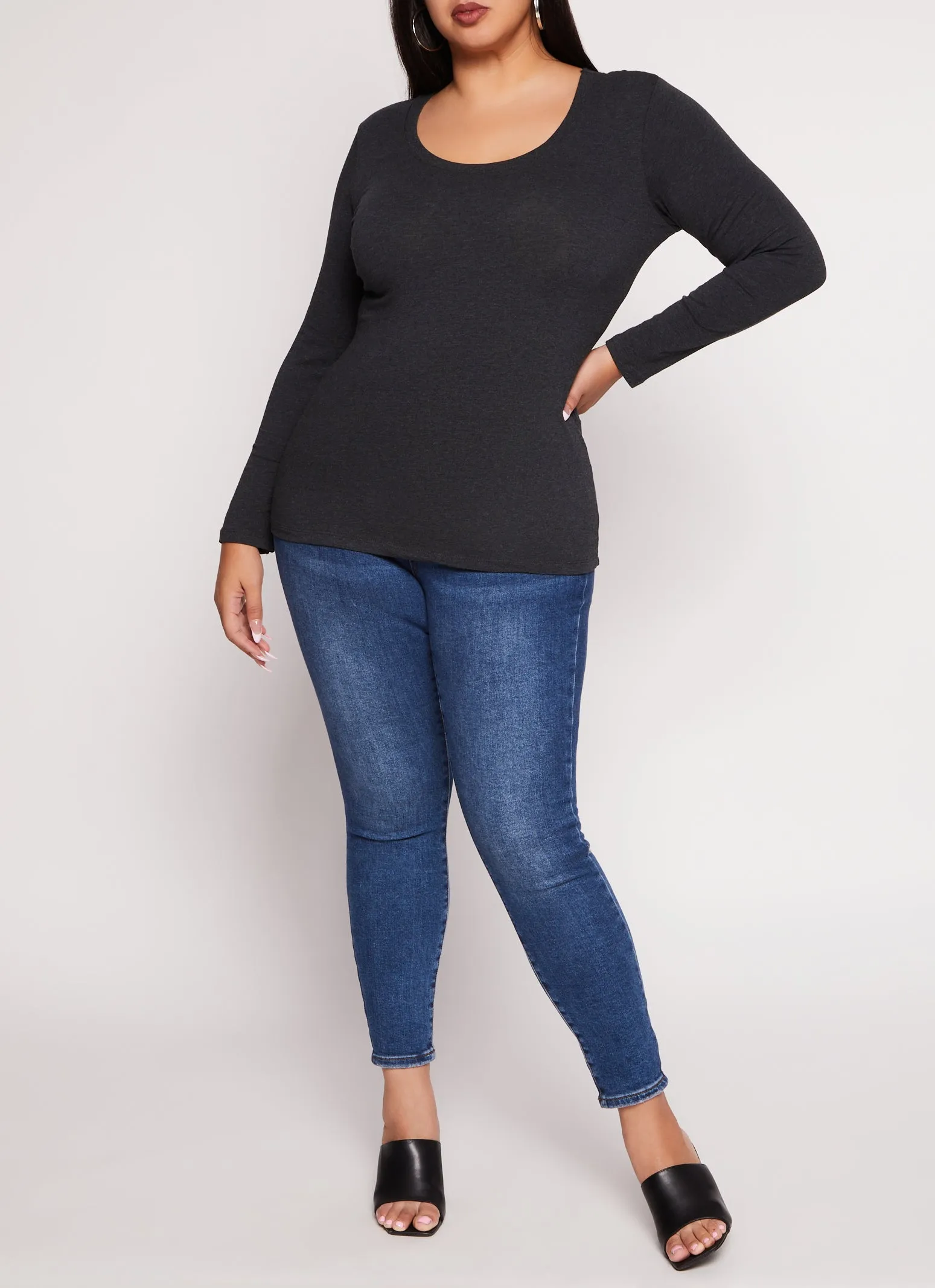 Plus Size Basic Scoop Neck Long Sleeve T Shirt sold by Rainbow product image thumbnail 2