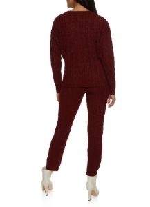Cable Knit Crew Neck Sweater and Leggings Set sold by Rainbow
