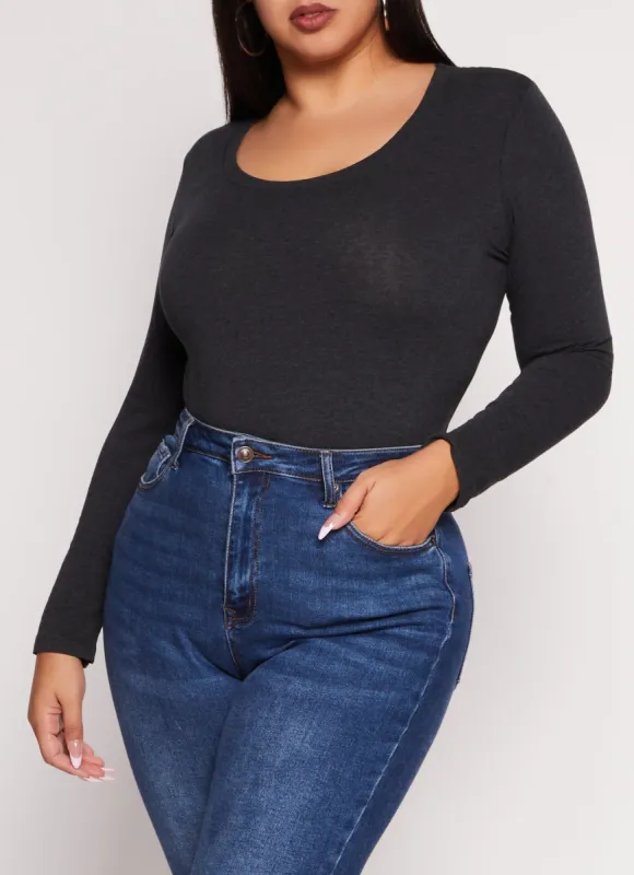 Plus Size Basic Scoop Neck Long Sleeve T Shirt sold by Rainbow