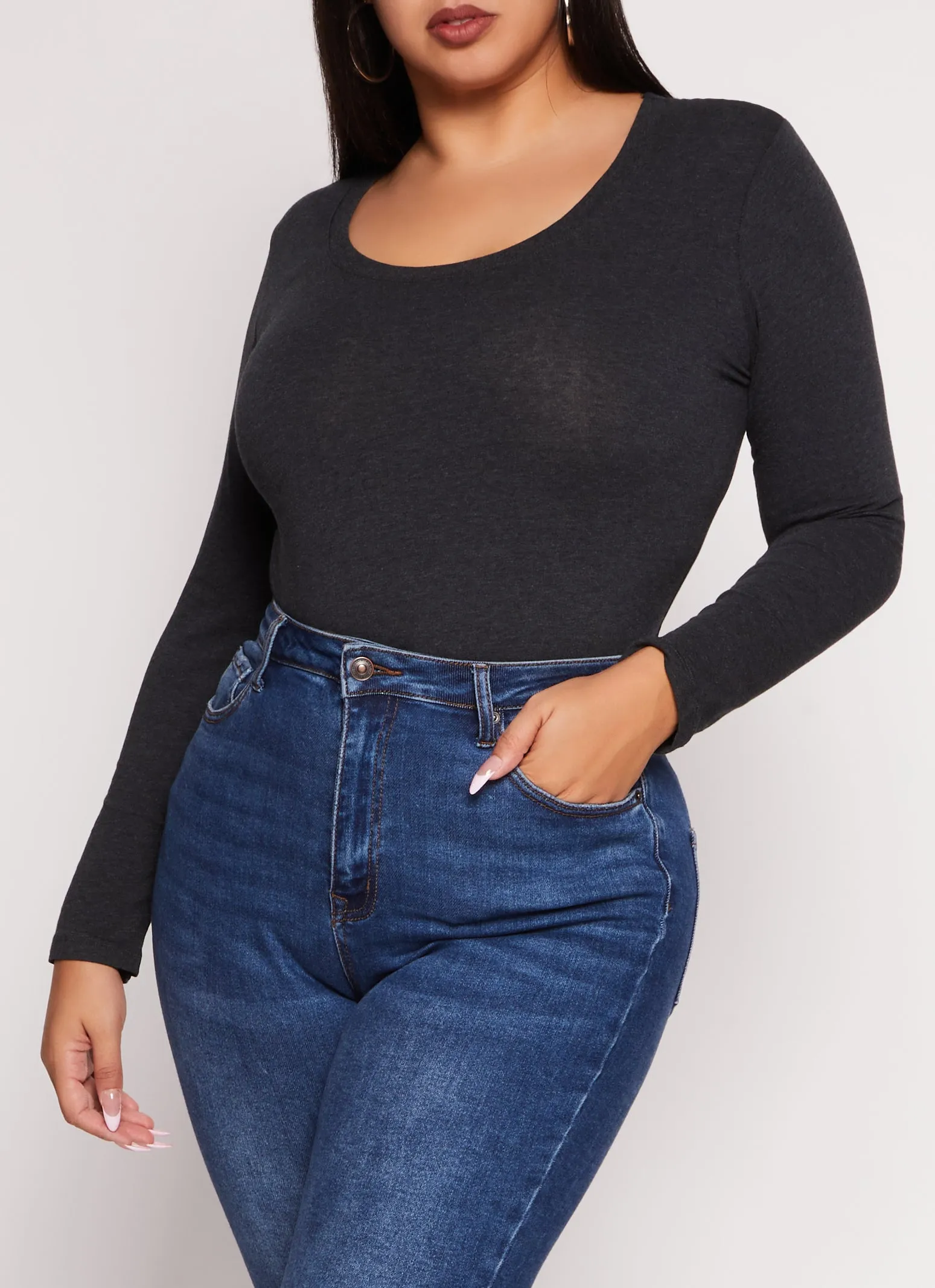 Plus Size Basic Scoop Neck Long Sleeve T Shirt sold by Rainbow
