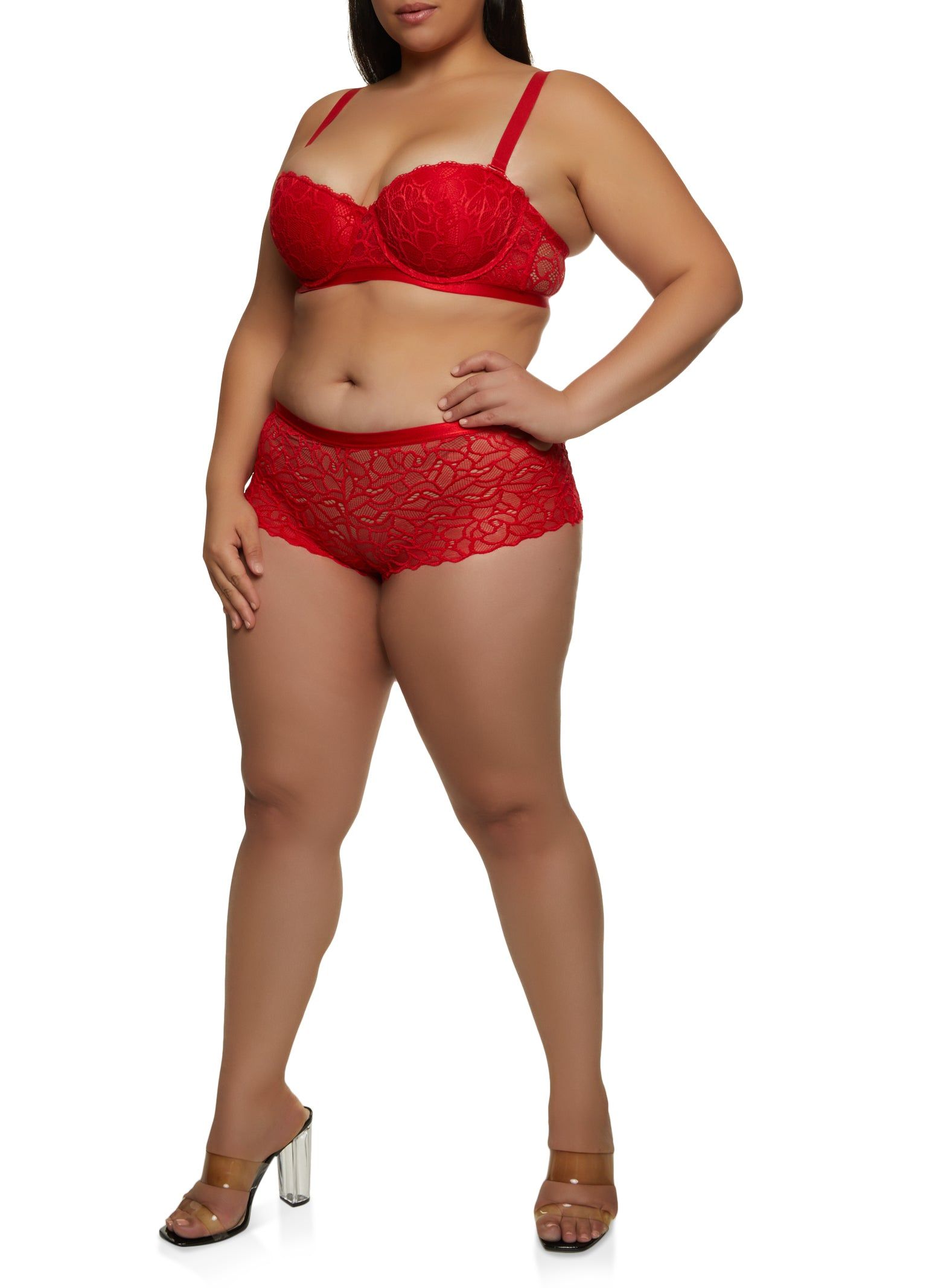 Plus Size Solid Floral Lace Balconette Bra | Converts to Strapless sold by Rainbow product image thumbnail 2