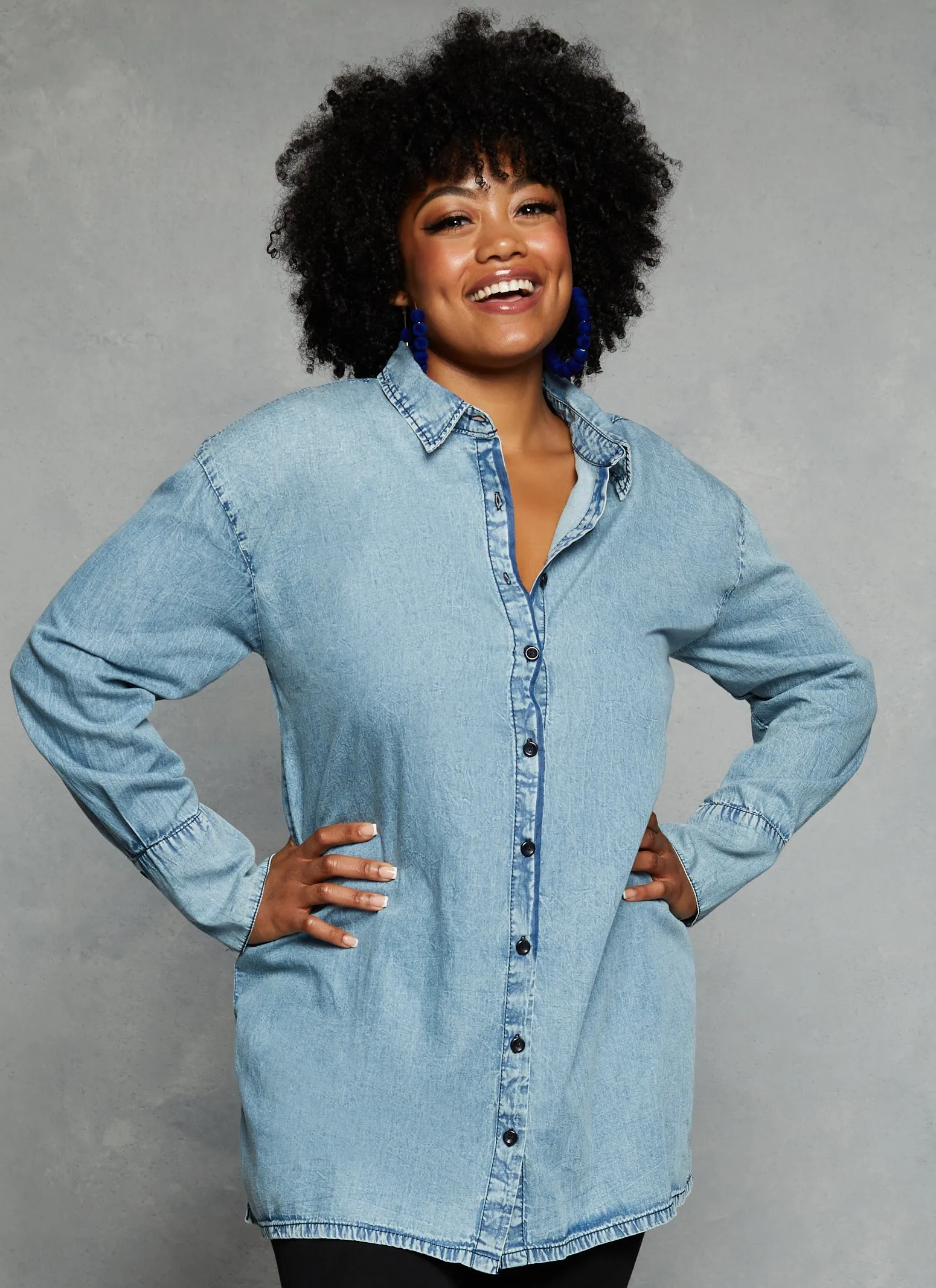 Plus Size Denim Open Tie Back Button Front Shirt sold by Rainbow product image thumbnail 3