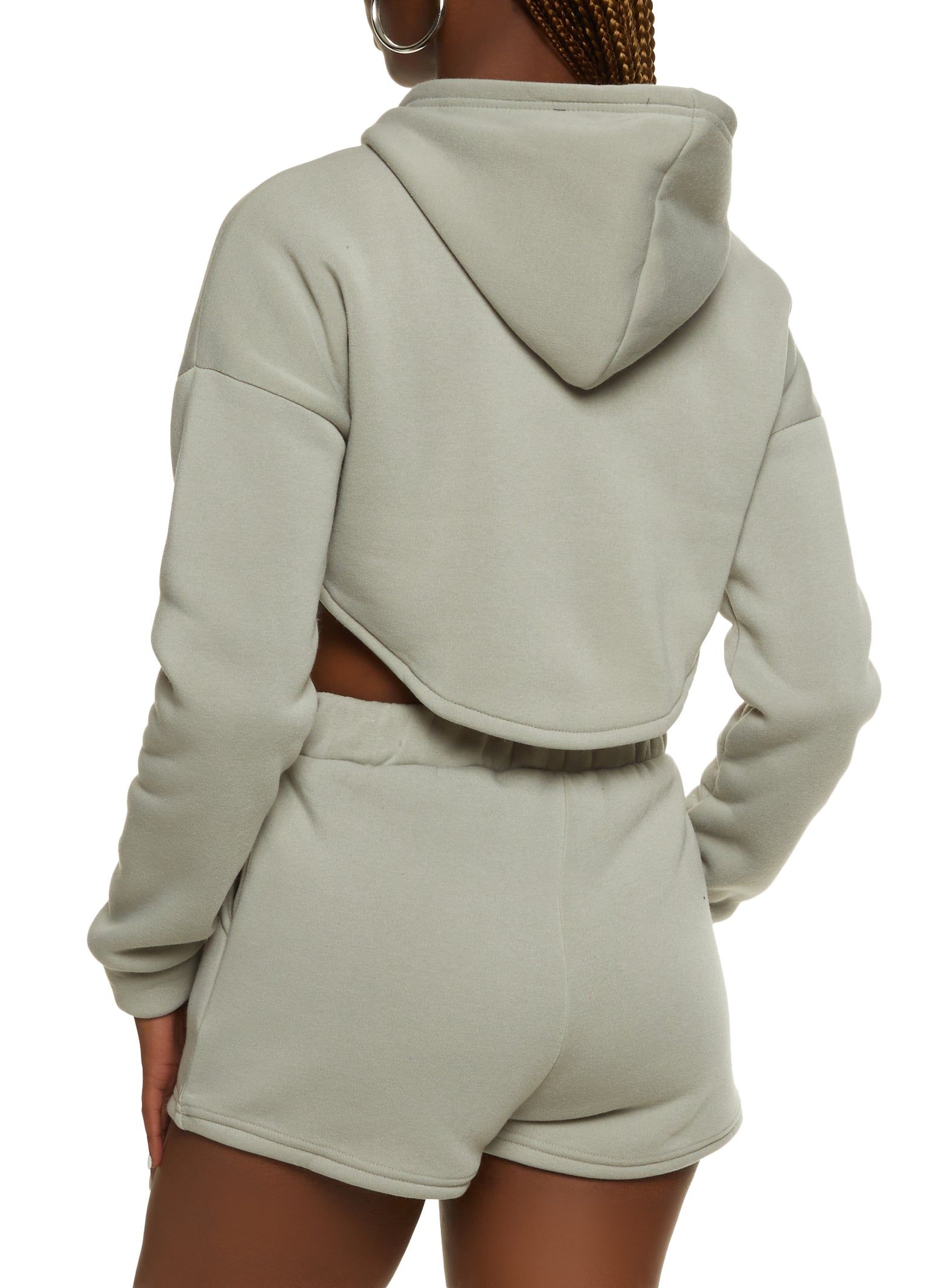 Fleece V Cut Zip Up Cropped Hoodie sold by Rainbow product image thumbnail 3